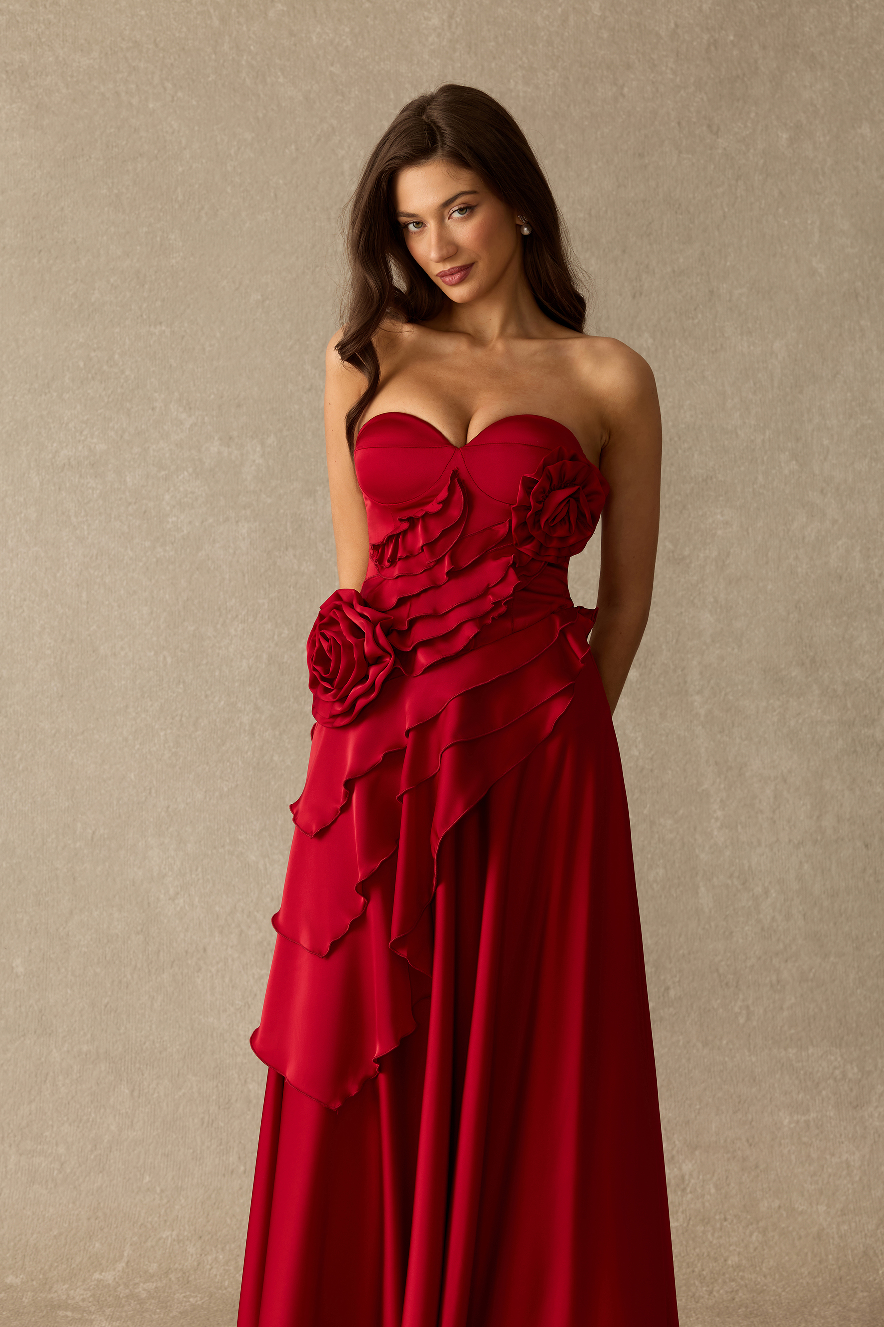 Always A Stunner Floral Applique Ruffle Maxi Dress