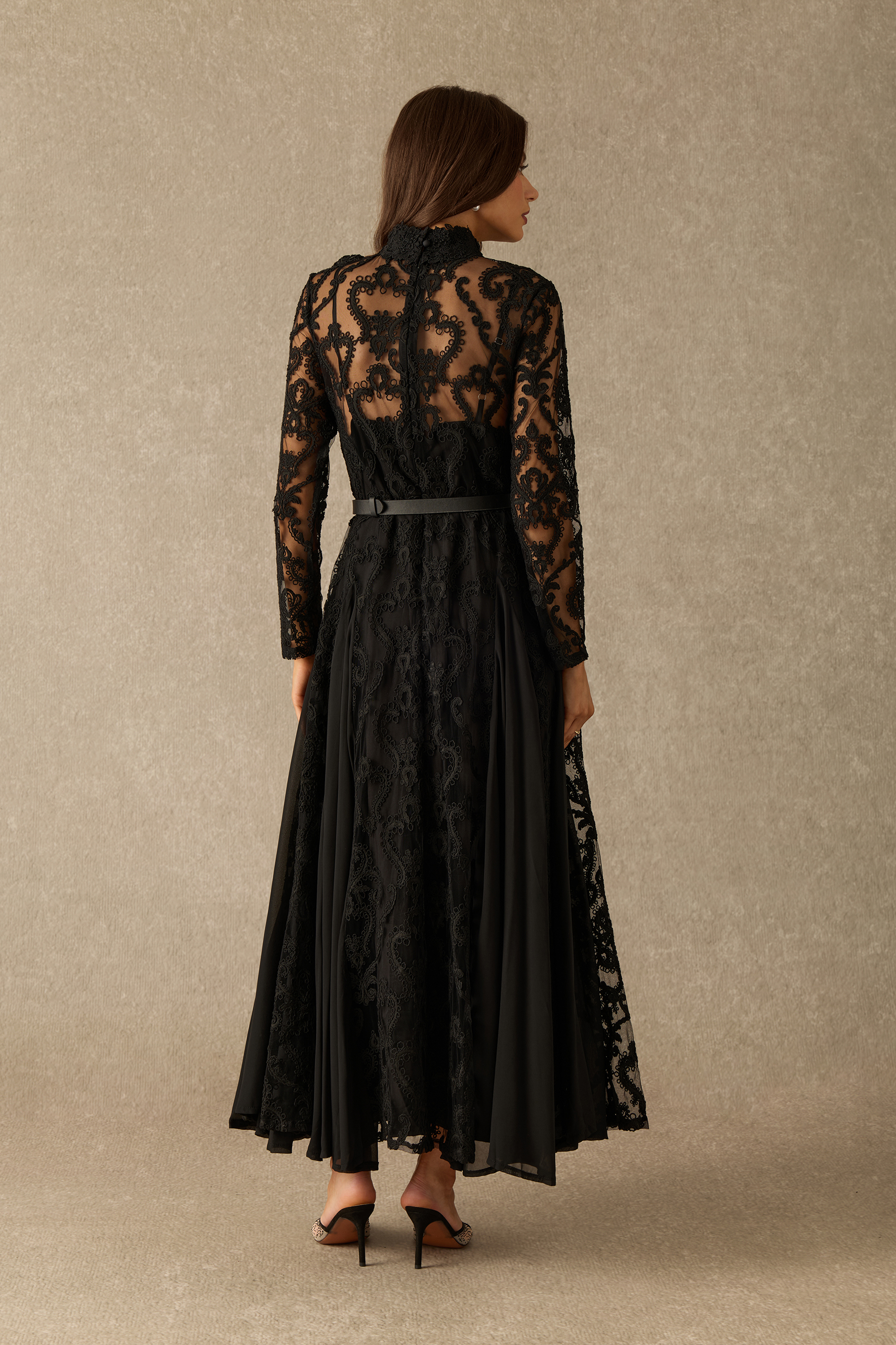 Timeless Moments High Neck Lace Overlay Maxi Dress