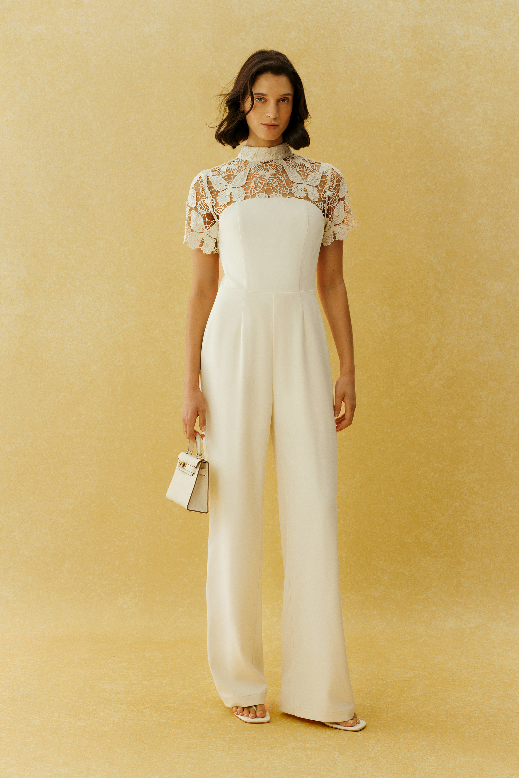 Running The Room Beige Lace Panel Wide Leg Jumpsuit – sunfere