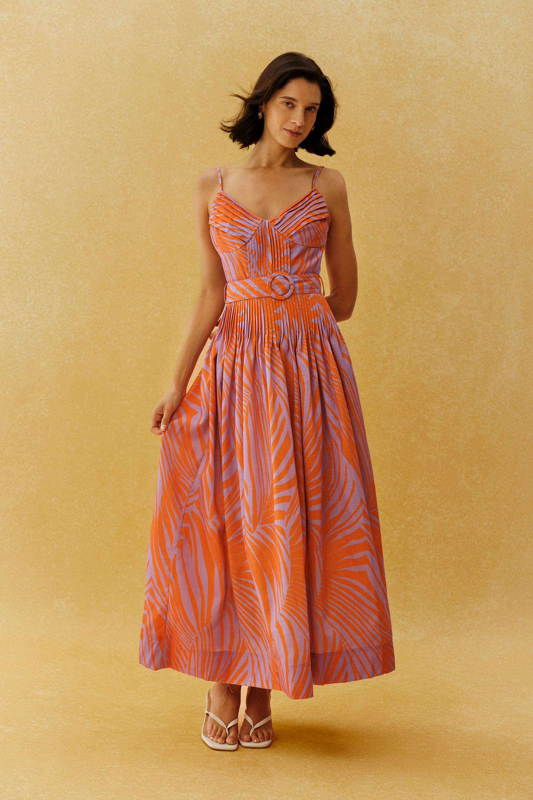Chasing Sunshine Multi Leaf Print Pleated Maxi Dress – sunfere