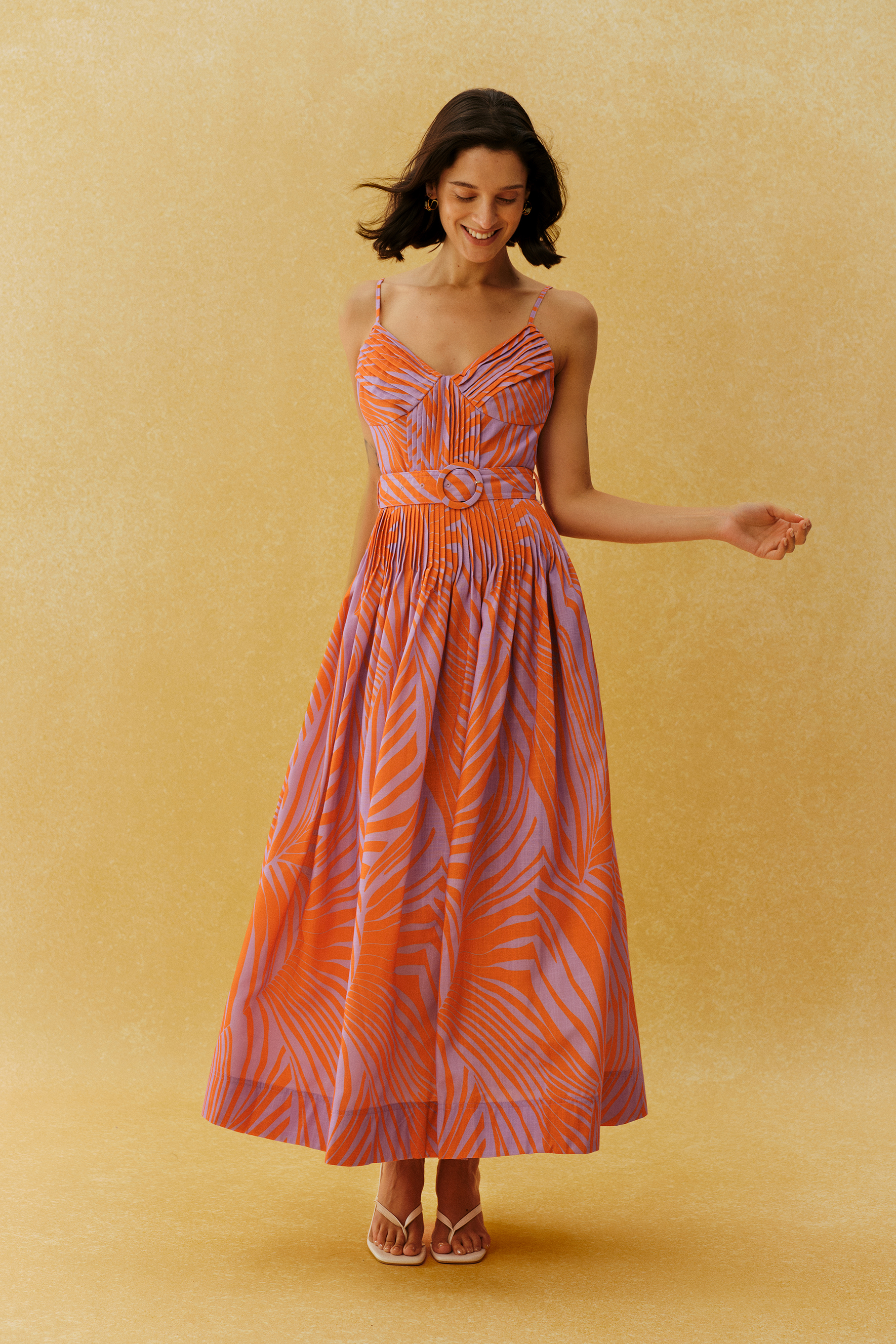 Chasing Sunshine Multi Leaf Print Pleated Maxi Dress – sunfere