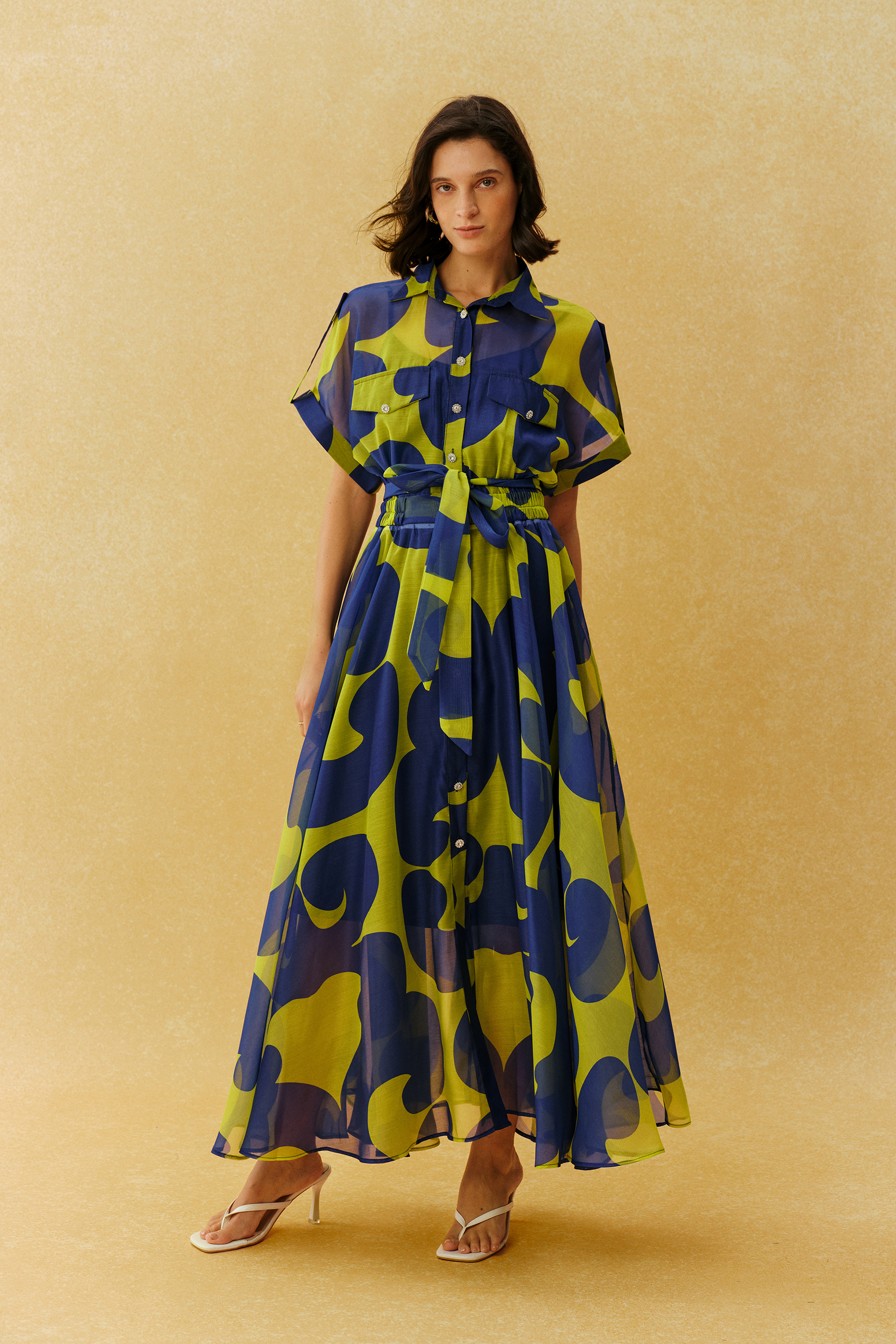 Vacation Mode Blue Abstract Print Short Sleeve Maxi Dress