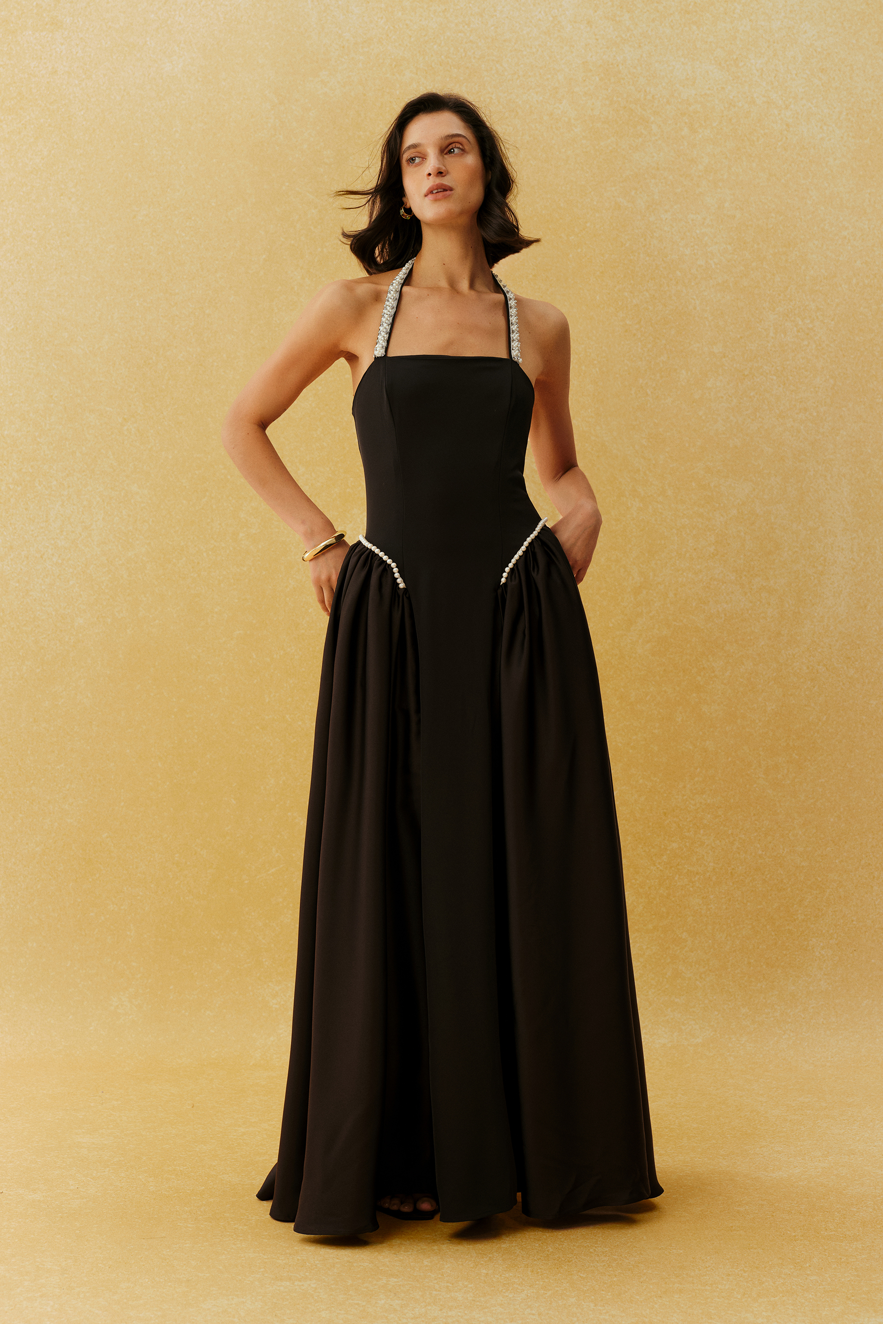 Final Look Black Pearl Embellished Halter Neck Maxi Dress – sunfere