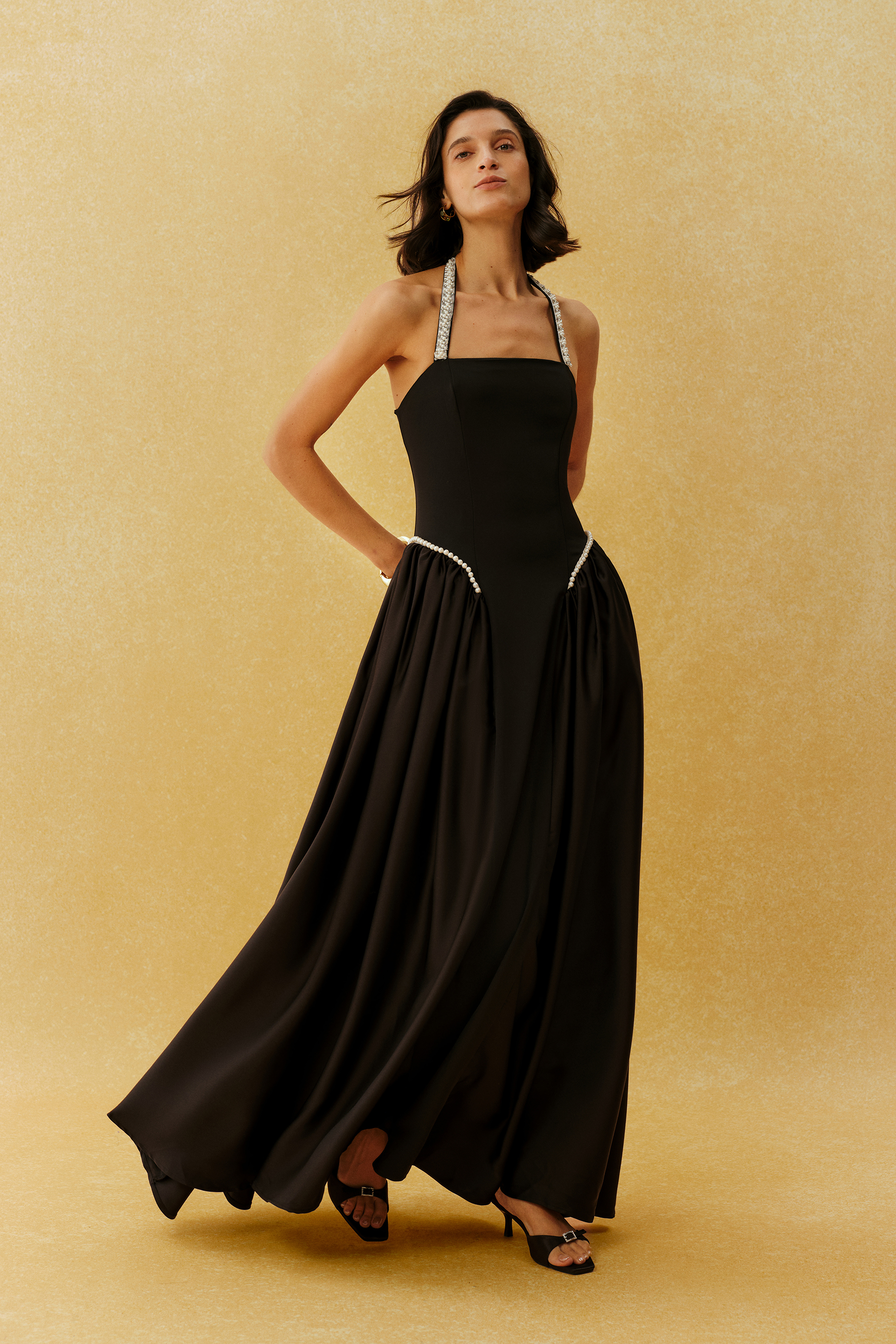 Final Look Black Pearl Embellished Halter Neck Maxi Dress – sunfere