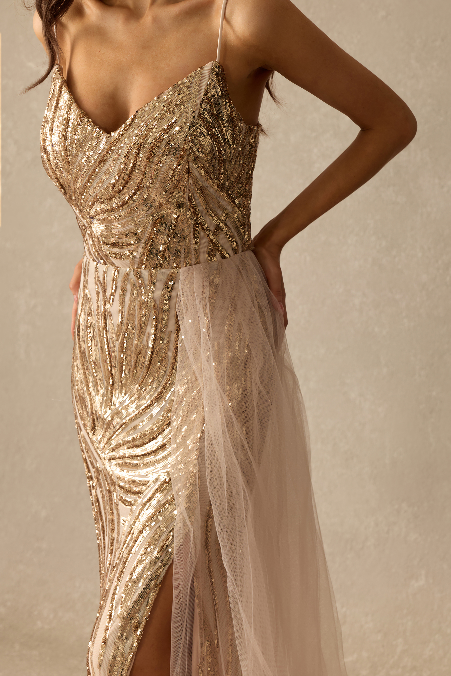 Irresistible Glamour Sequin Side Slit Maxi Dress