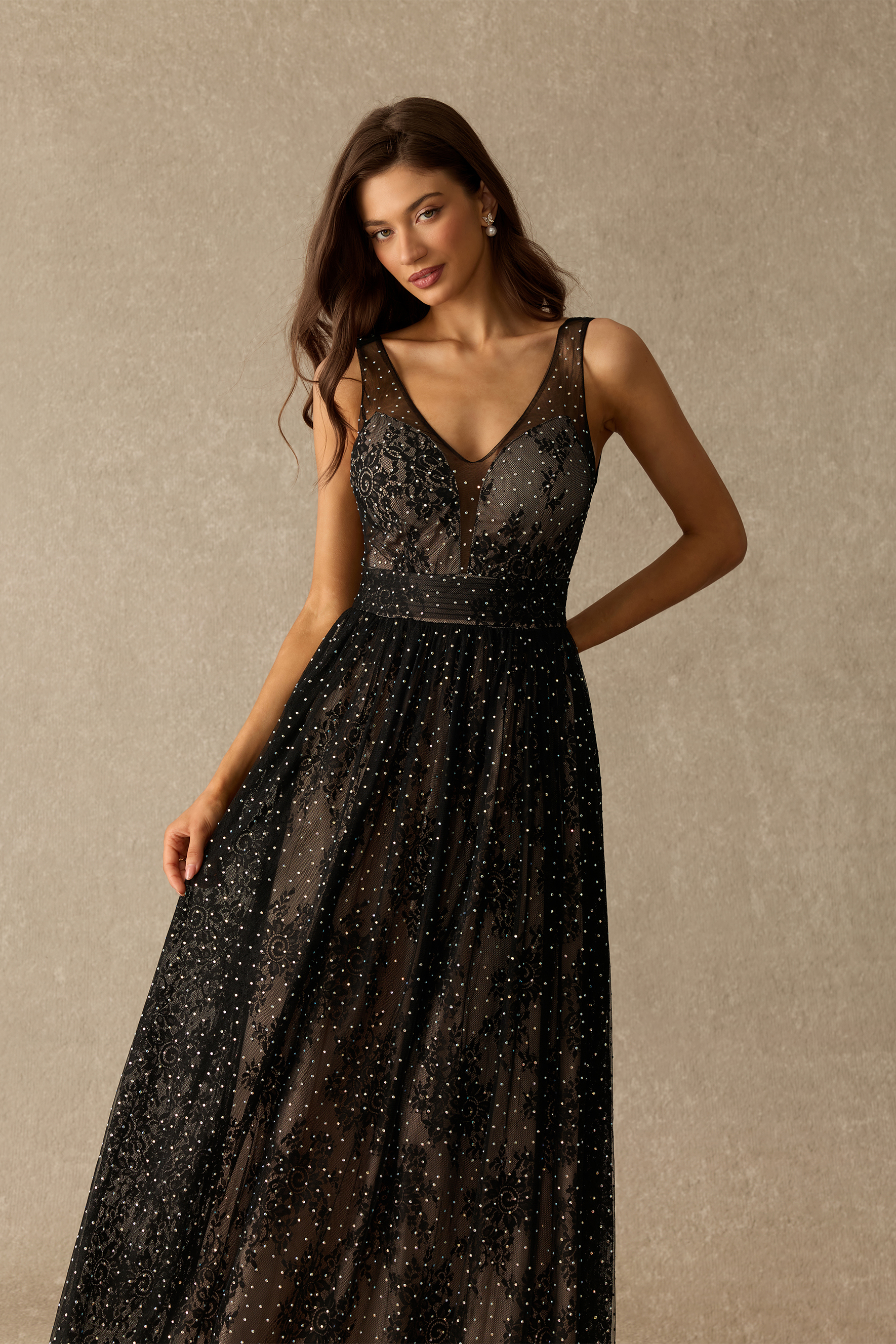 Close To The Heart Floral Embroidered Rhinestone Maxi Dress