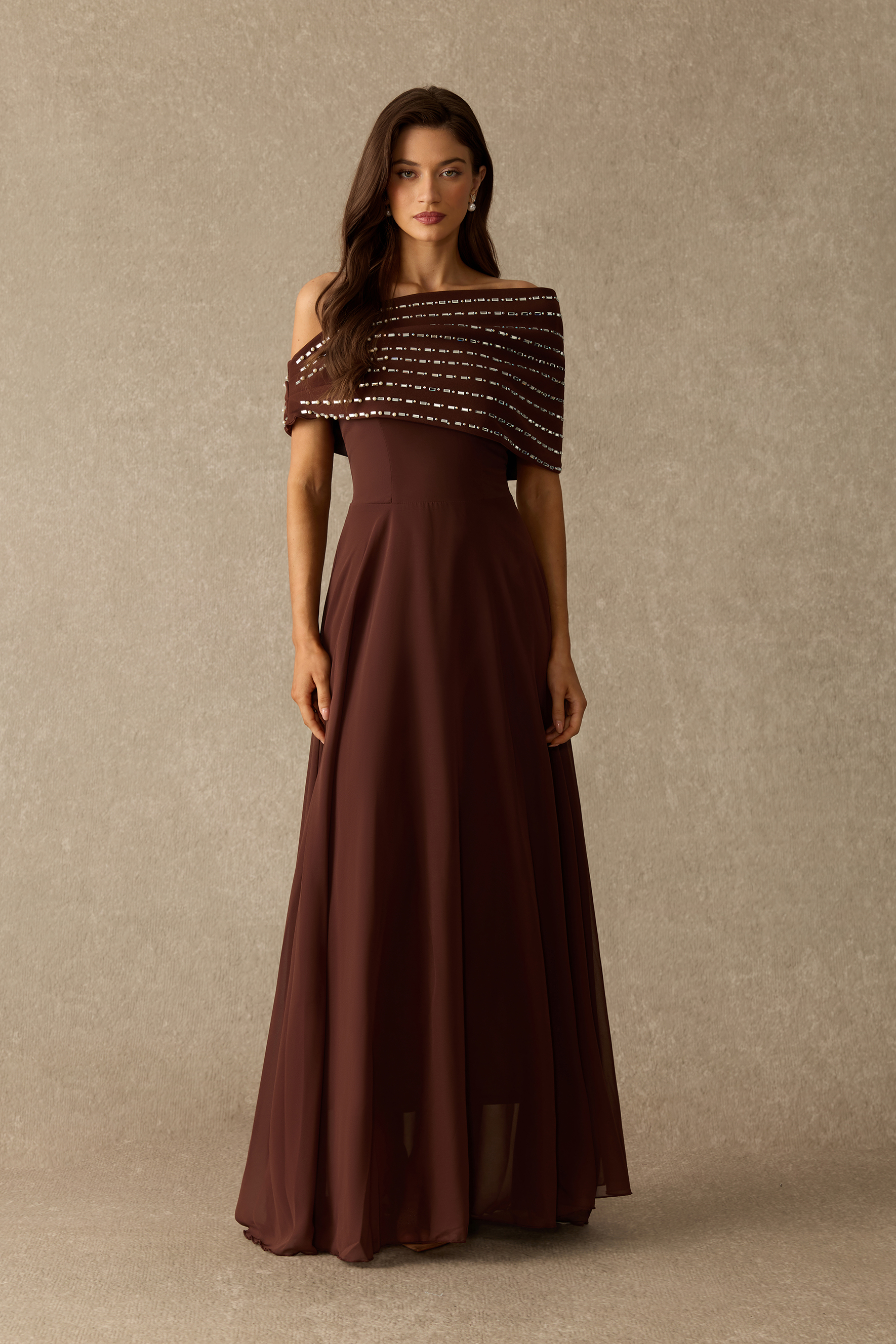 One Last Dance Embellished Shawl Chiffon Maxi Dress