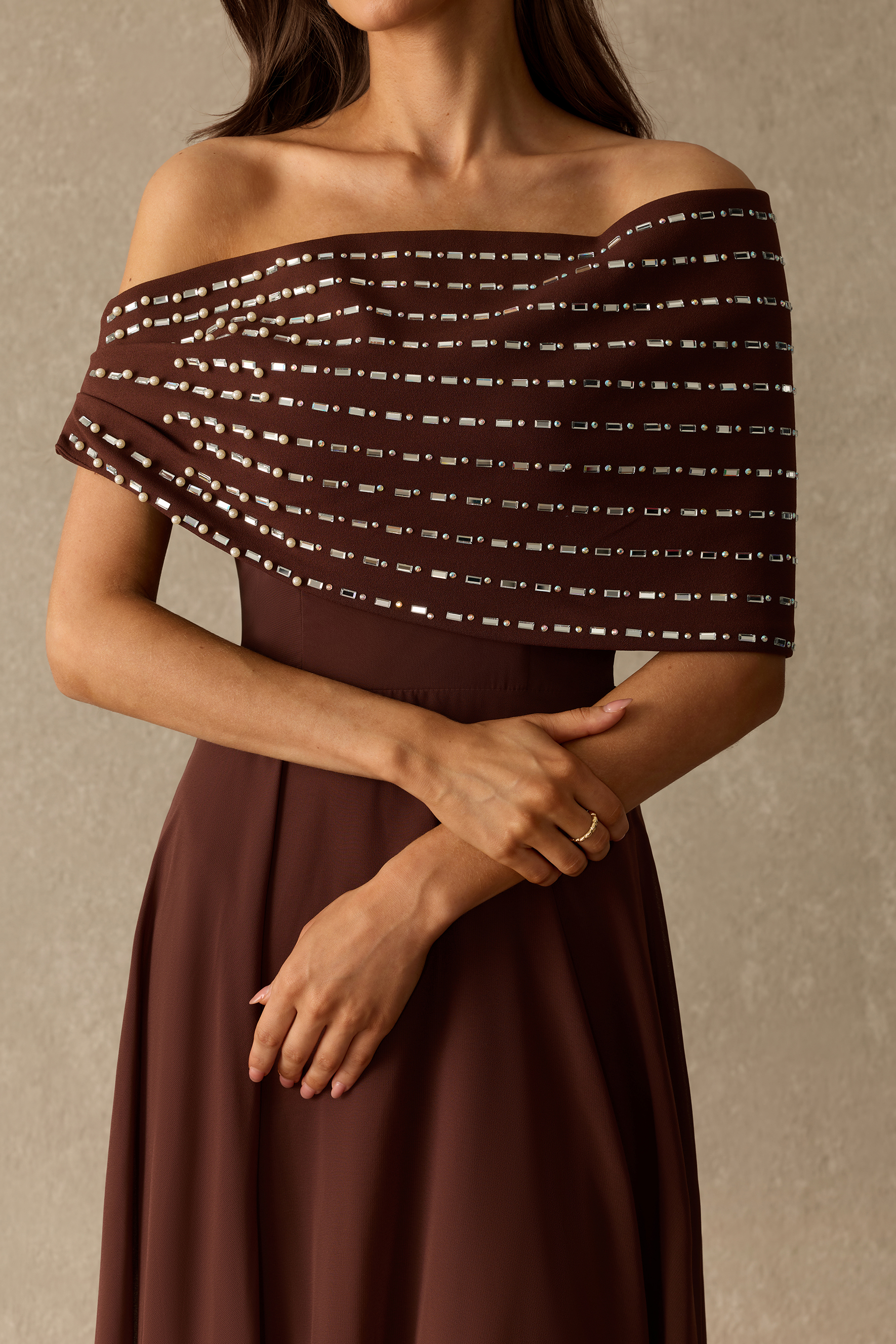 One Last Dance Embellished Shawl Chiffon Maxi Dress
