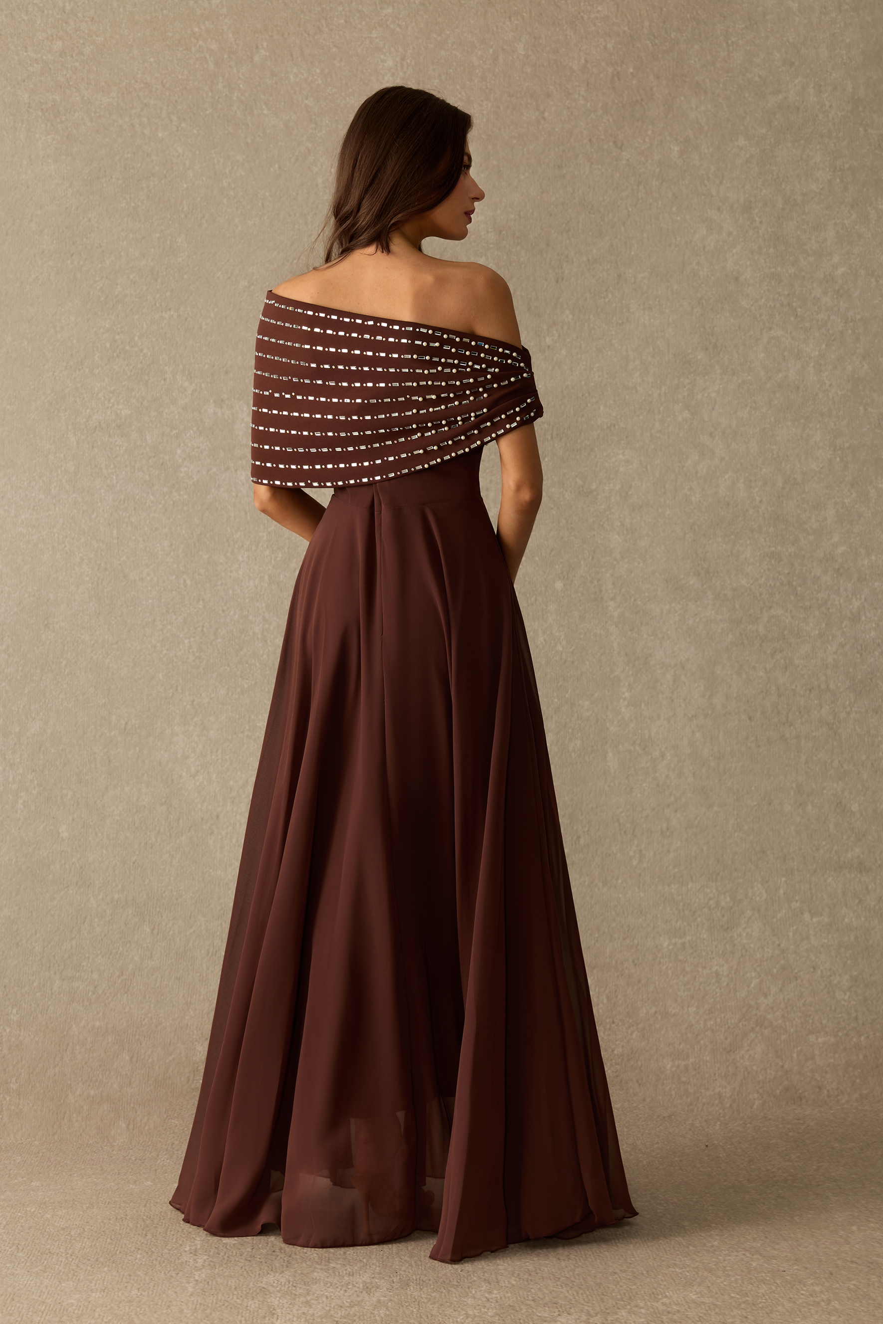 One Last Dance Embellished Shawl Chiffon Maxi Dress
