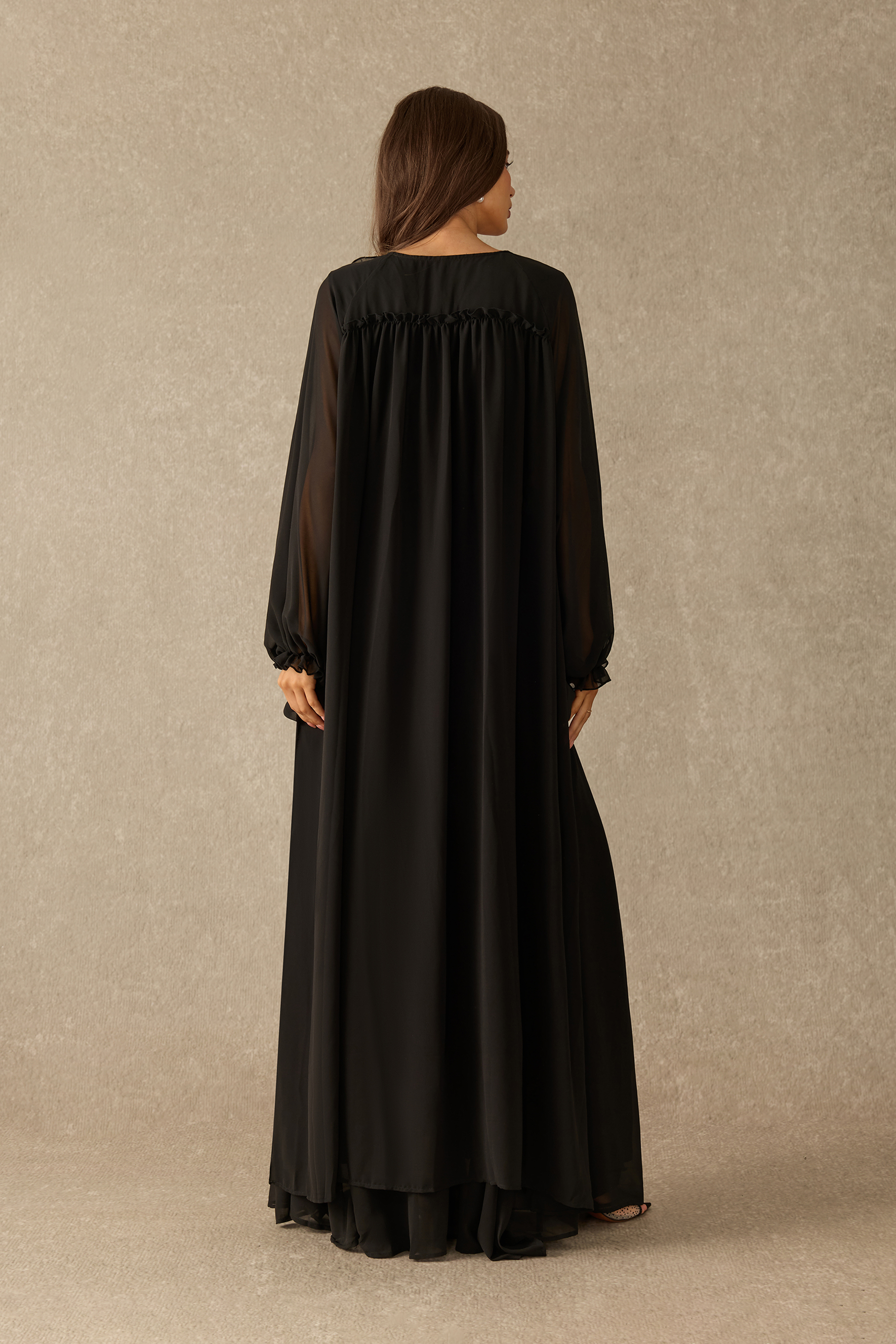 Endless Twilight Lace Trim Balloon Sleeve Maxi Dress