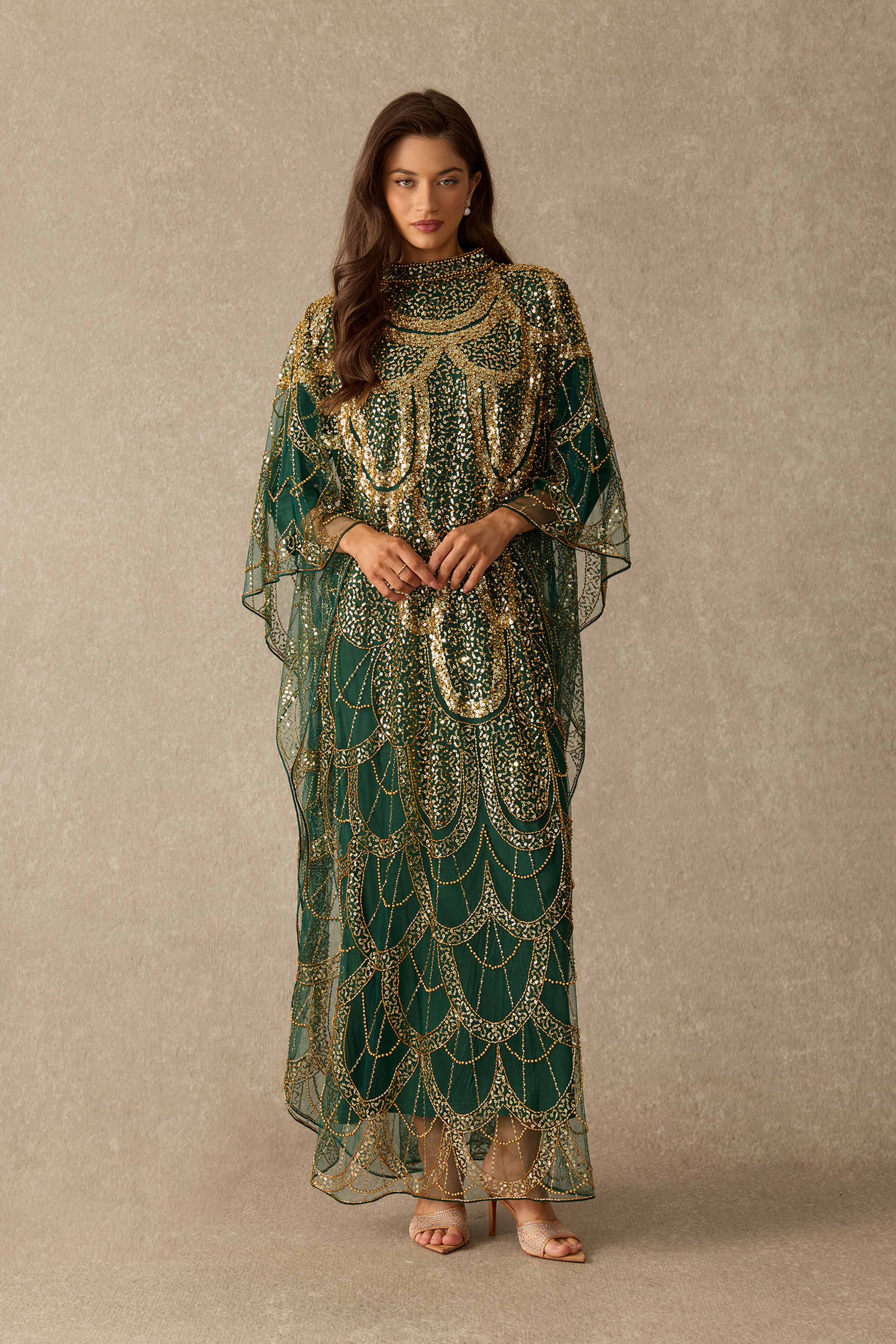 Glamour After Dark Sequin Embellished Mesh Maxi Dress