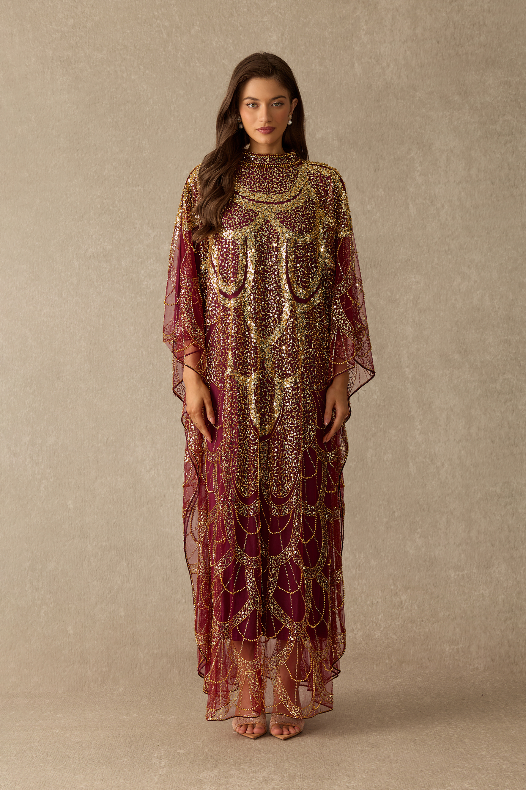 Glamour After Dark Sequin Embellished Mesh Maxi Dress