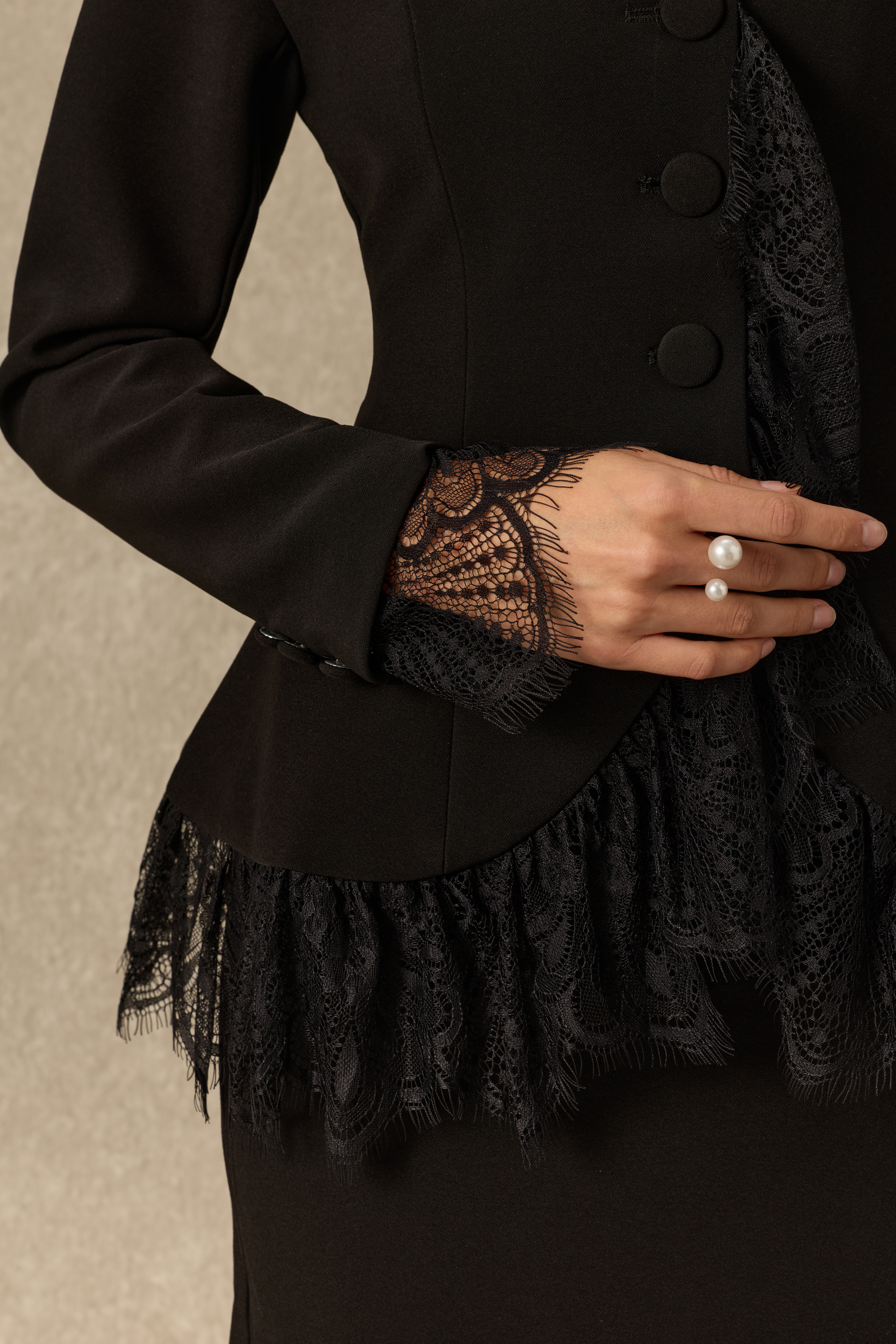 Avec Flair Lace Panel Blazer & Skirt Set