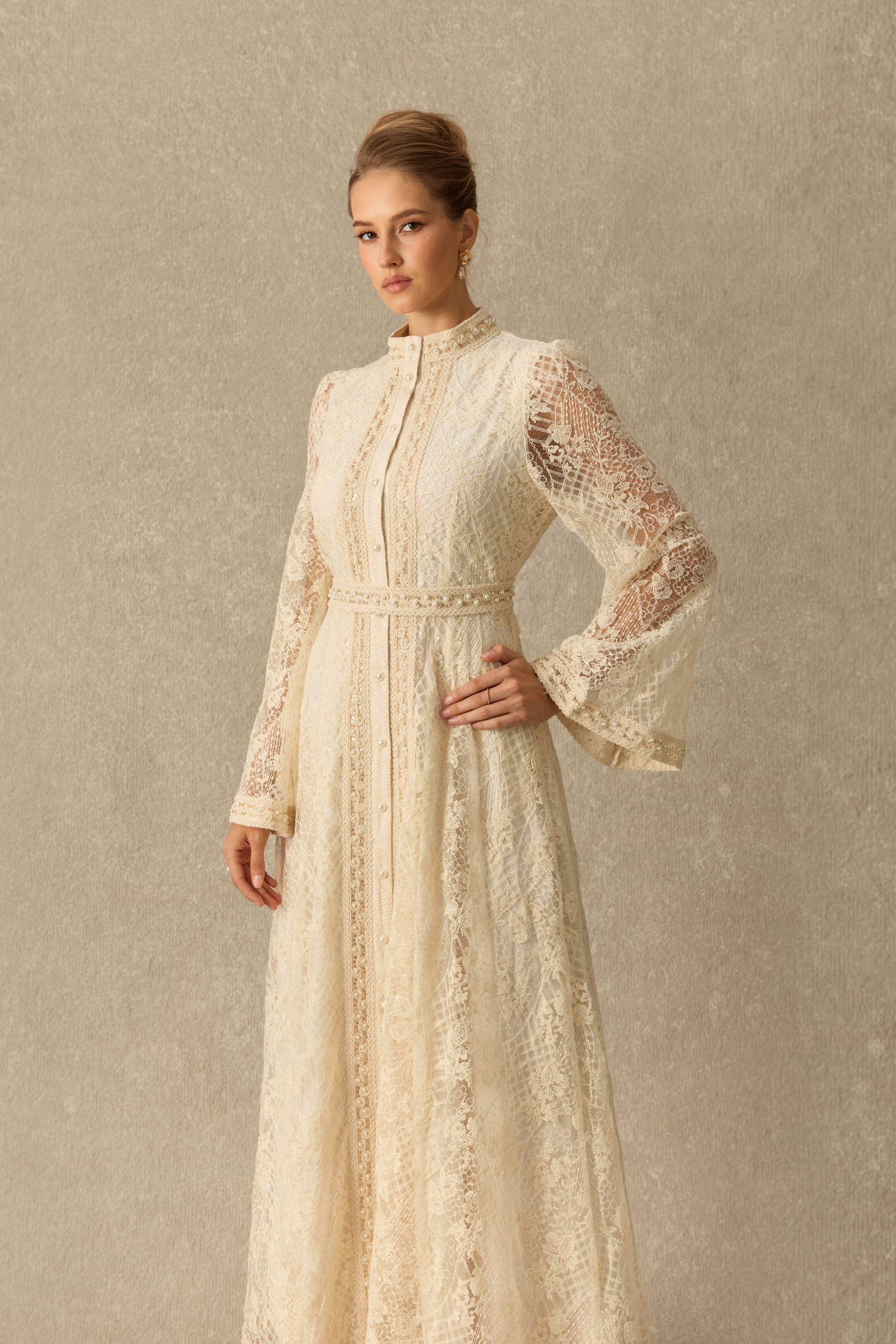 Still Dreaming Pearl Embellished Lace Maxi Dress