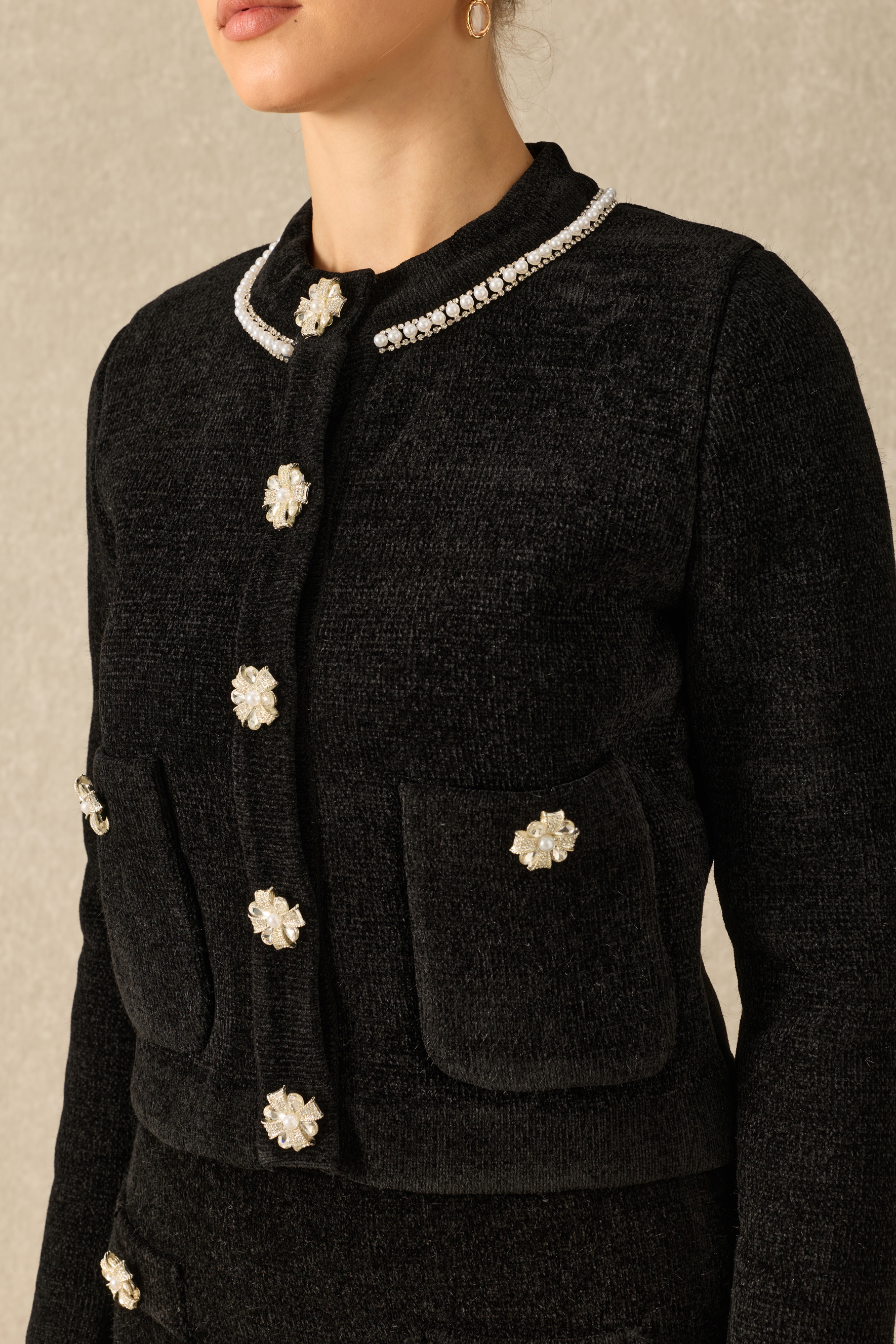 French Finesse Embellished Knit Jacket & Skirt Set