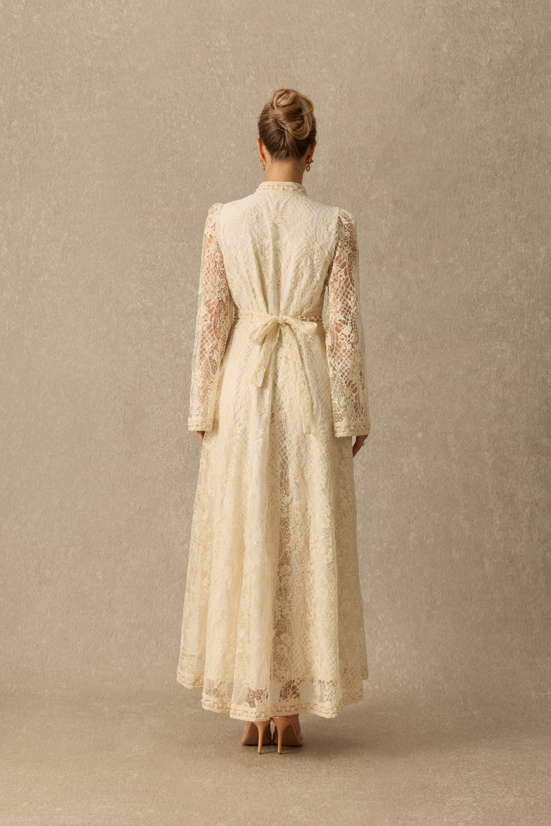 Still Dreaming Pearl Embellished Lace Maxi Dress