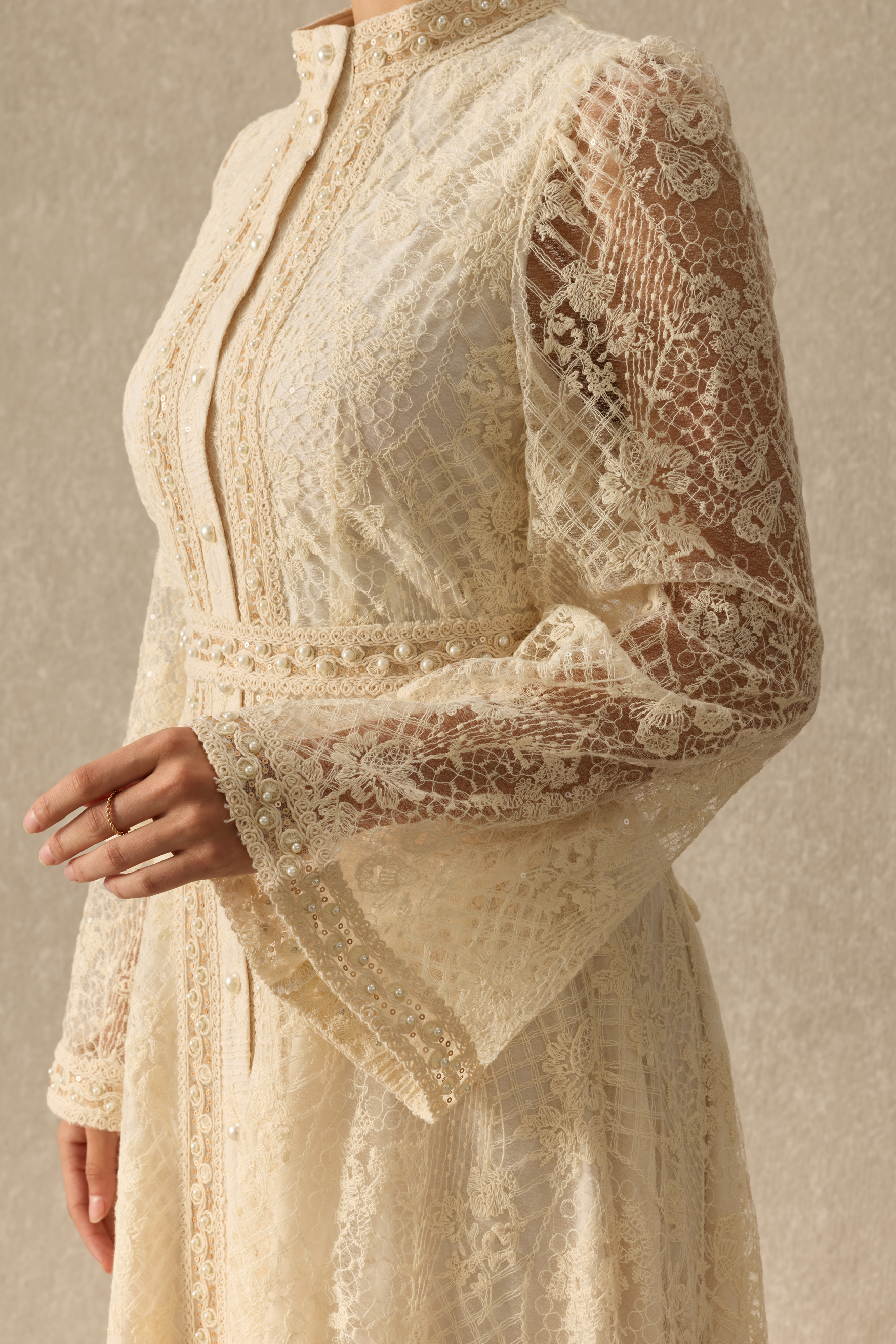 Still Dreaming Pearl Embellished Lace Maxi Dress