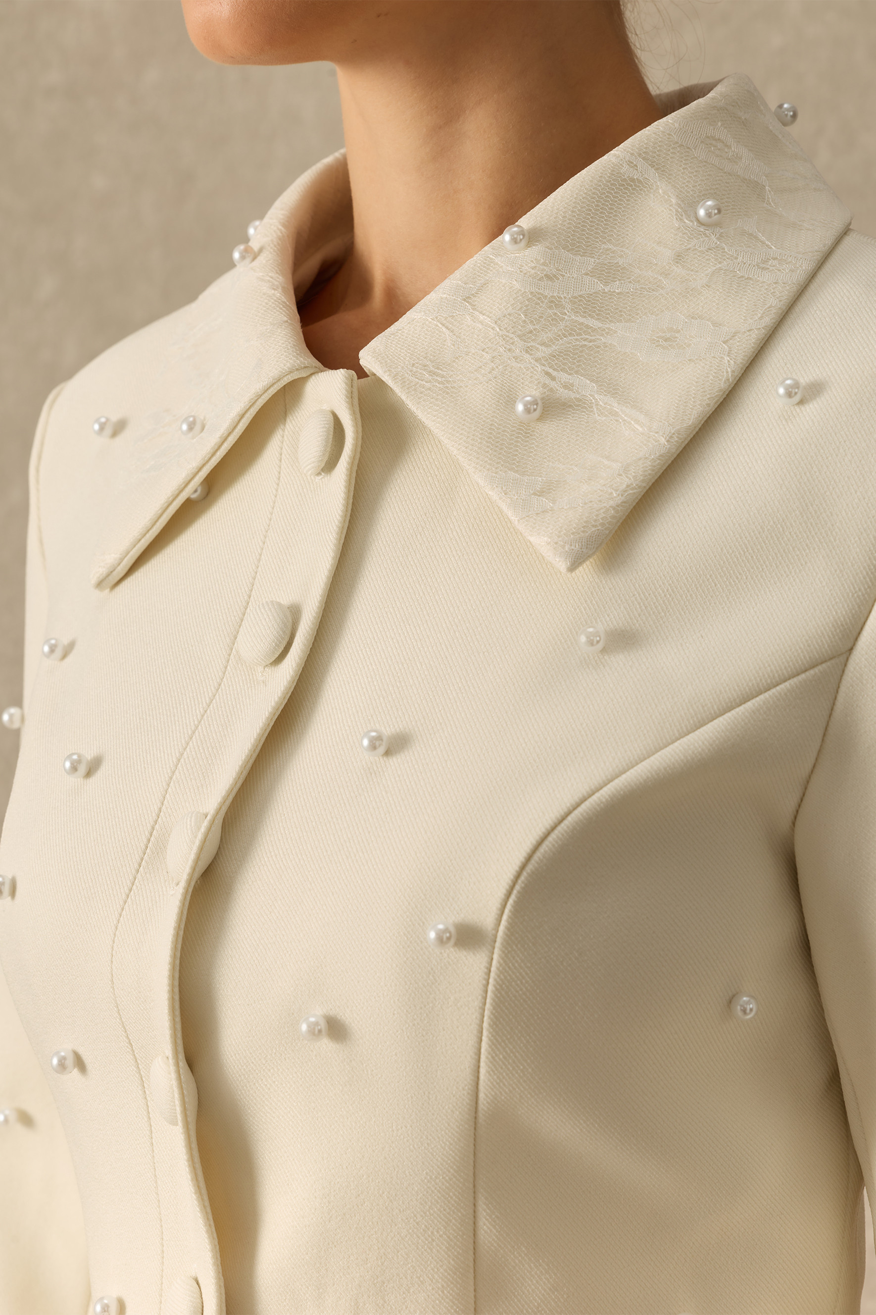 Special Invite Pearl Embellished Cropped Jacket & Pleated Skirt Set
