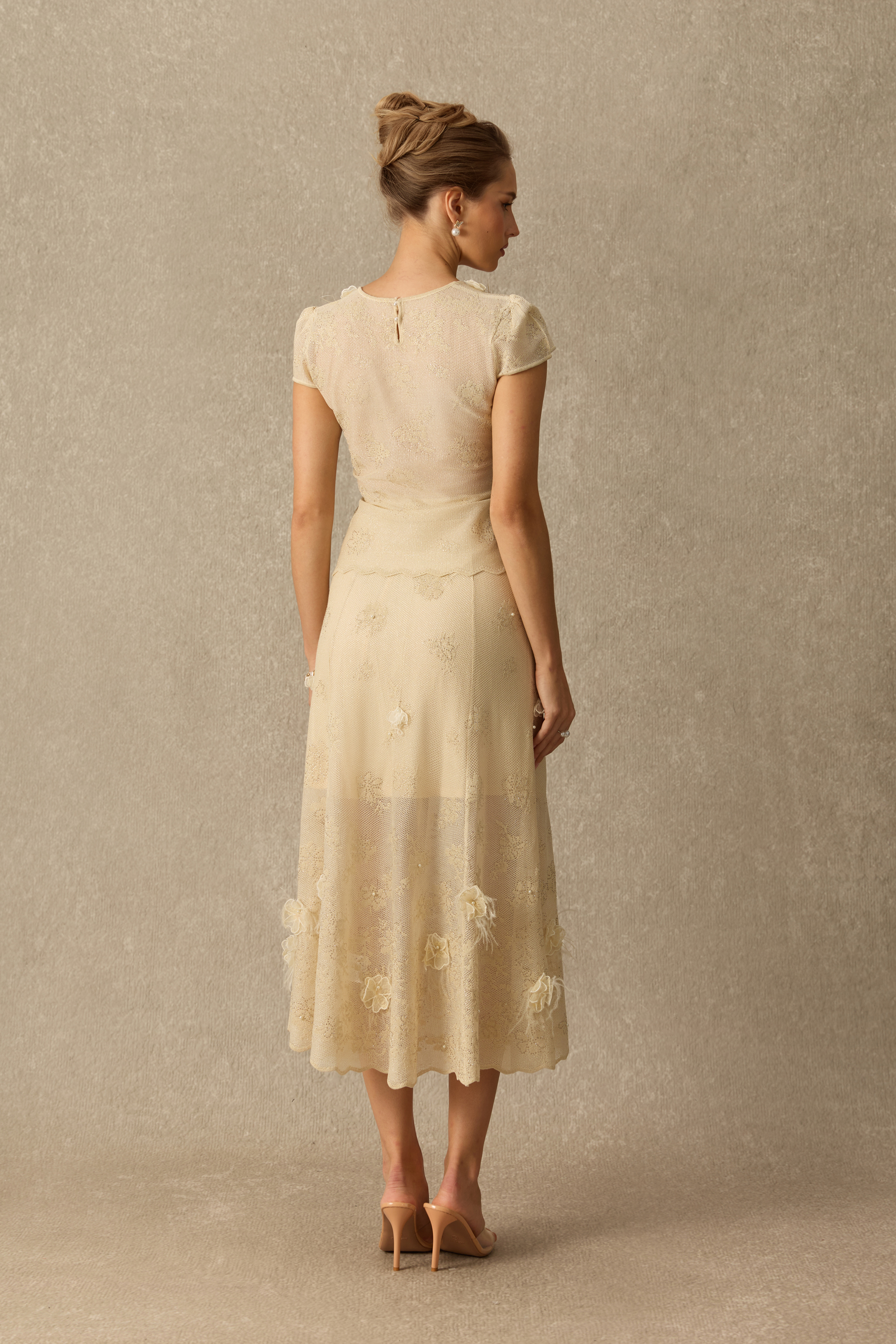 Tender Hours Floral Applique Knit Top & Skirt Set