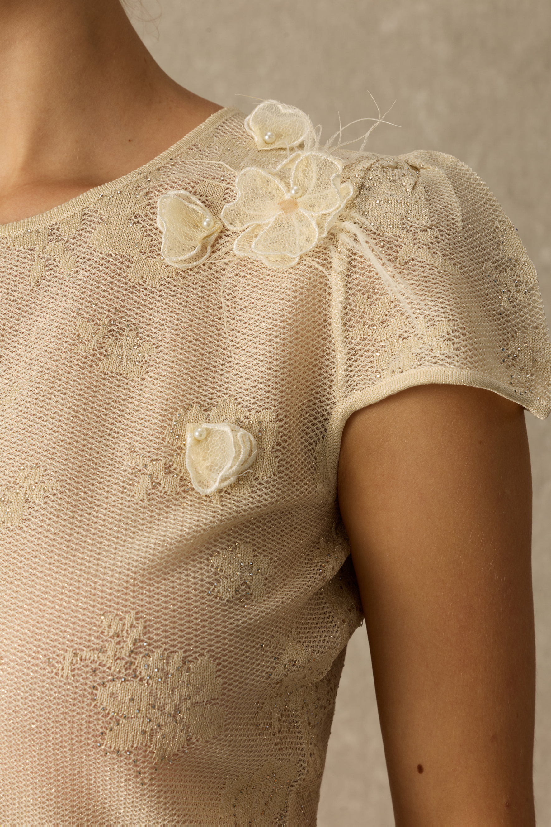 Tender Hours Floral Applique Knit Top & Skirt Set