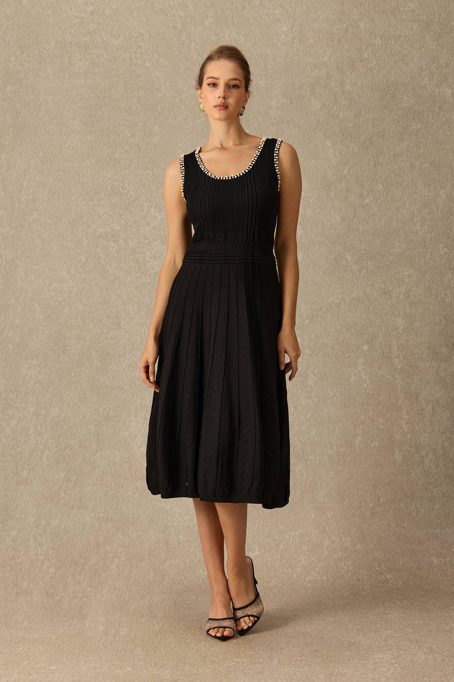 Classic Appeal Rhinestone Trim Sleeveless Knit Dress & Cardigan Set