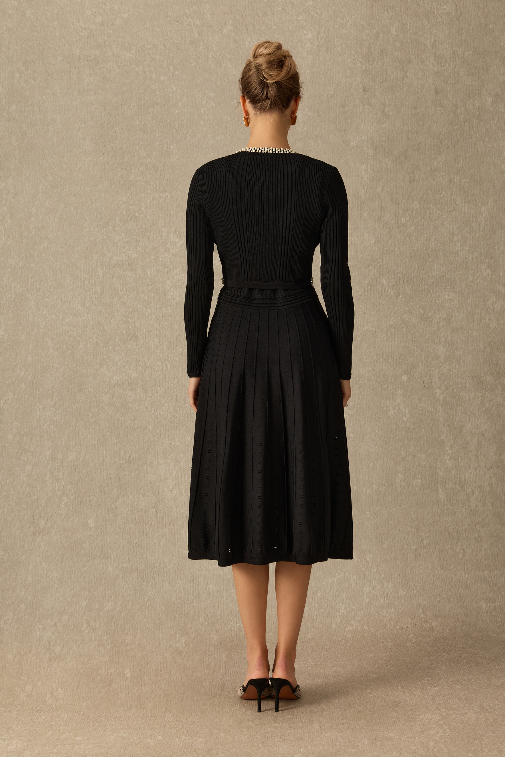 Classic Appeal Rhinestone Trim Sleeveless Knit Dress & Cardigan Set