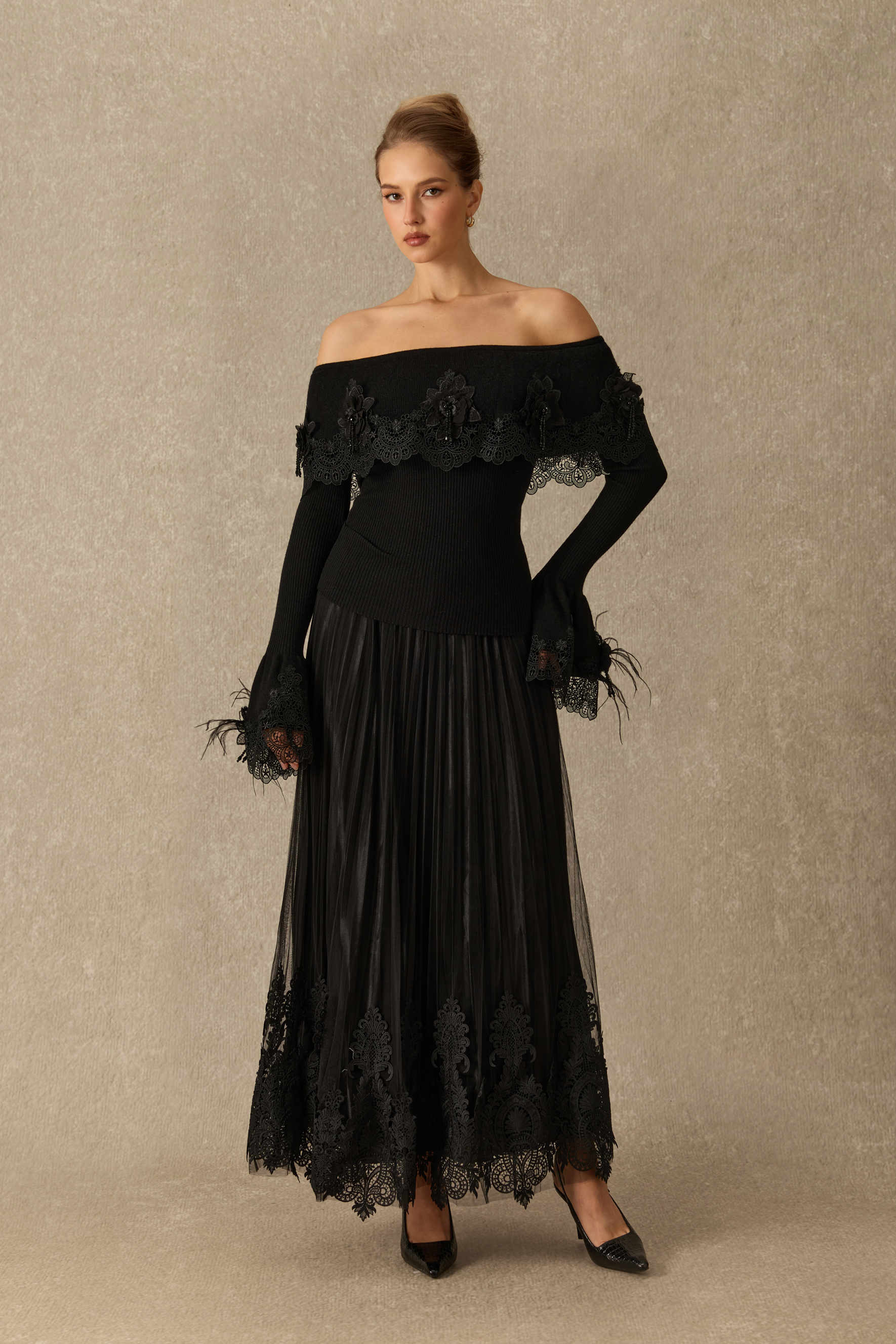 Take The Spotlight Floral Embellished Off Shoulder Top