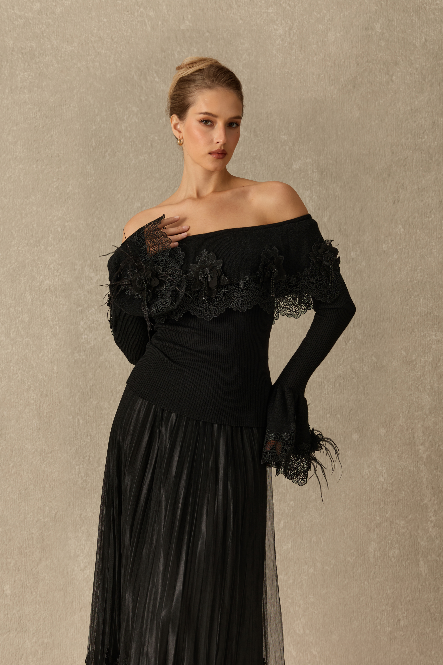 Take The Spotlight Floral Embellished Off Shoulder Top