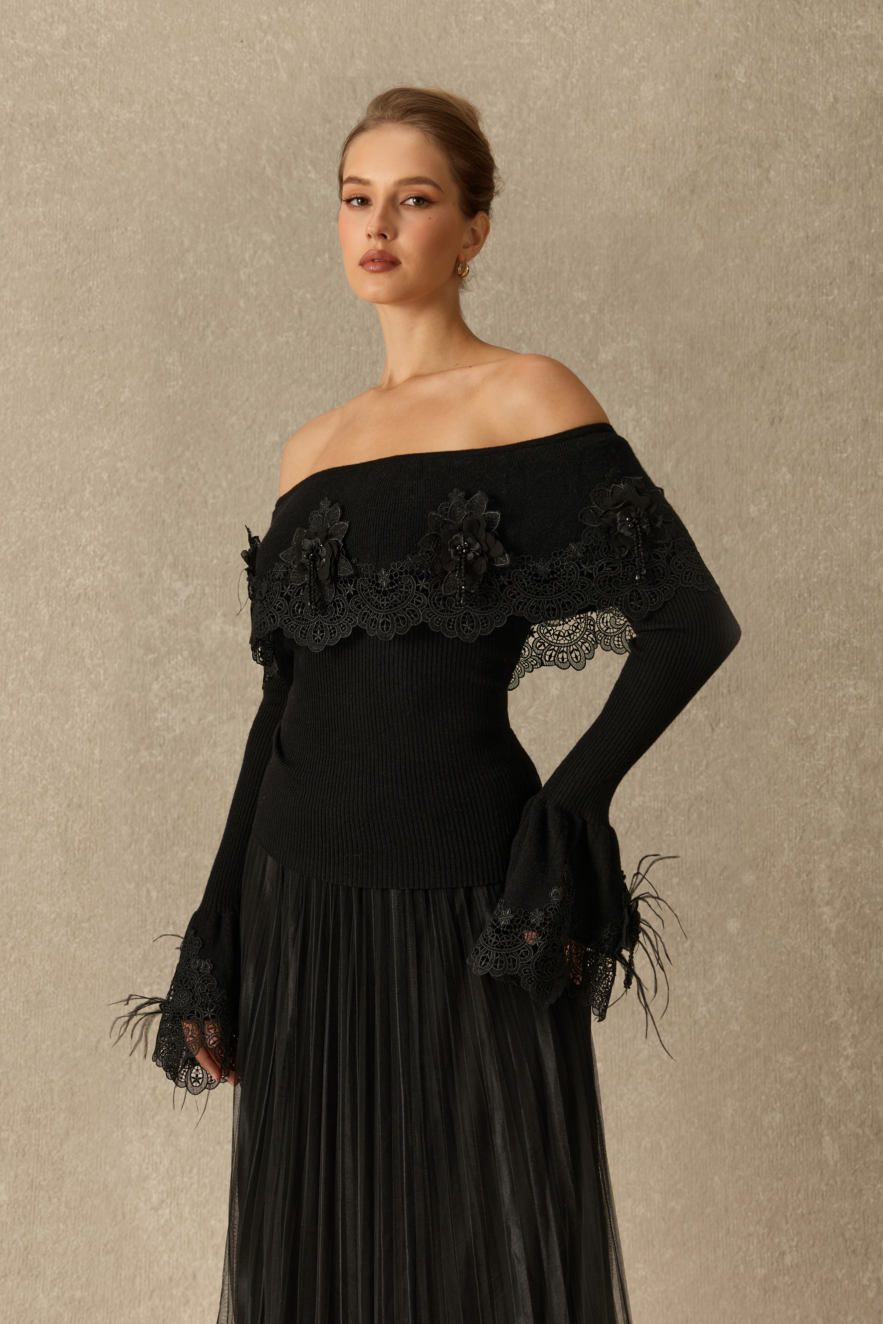 Take The Spotlight Floral Embellished Off Shoulder Top