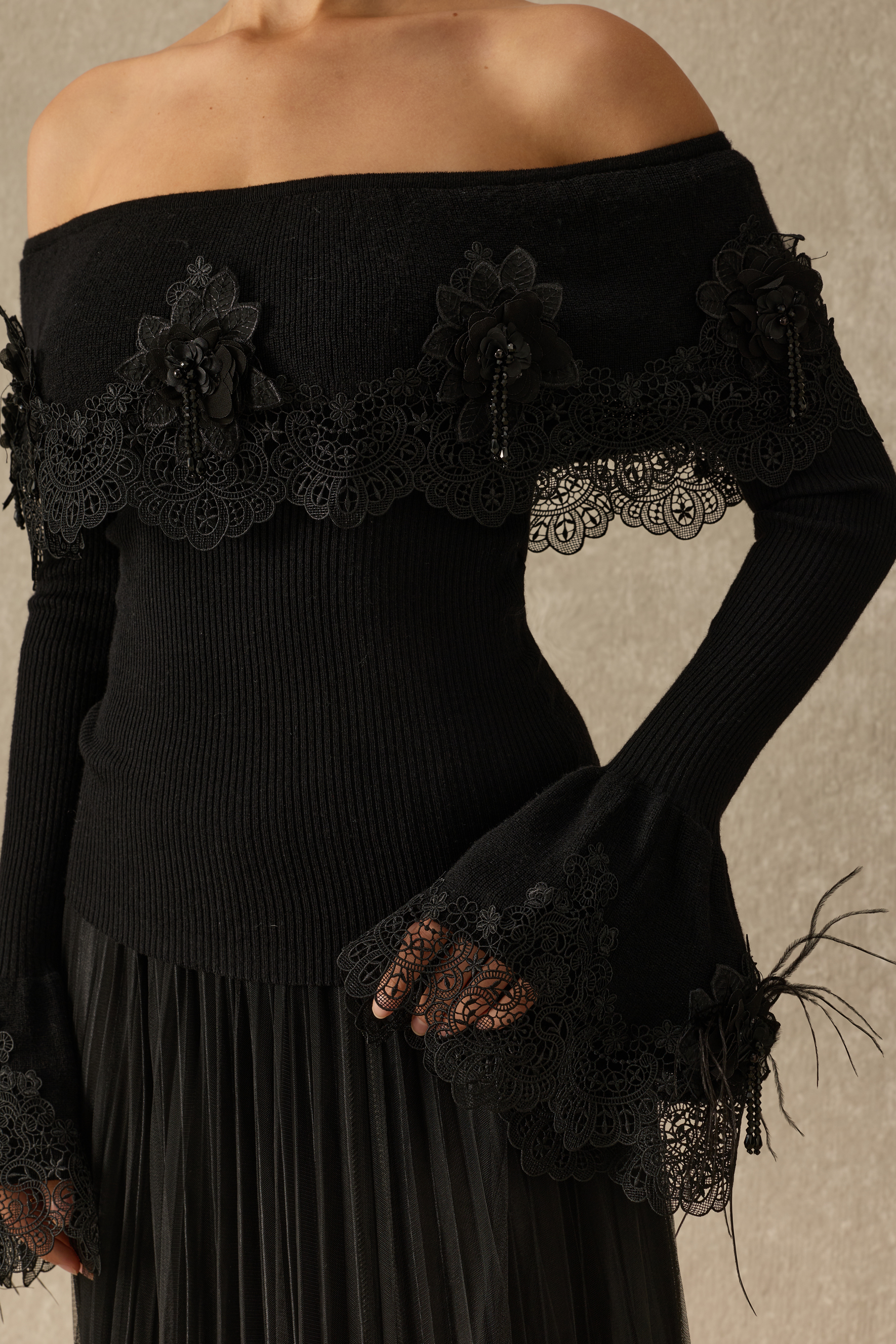 Take The Spotlight Floral Embellished Off Shoulder Top