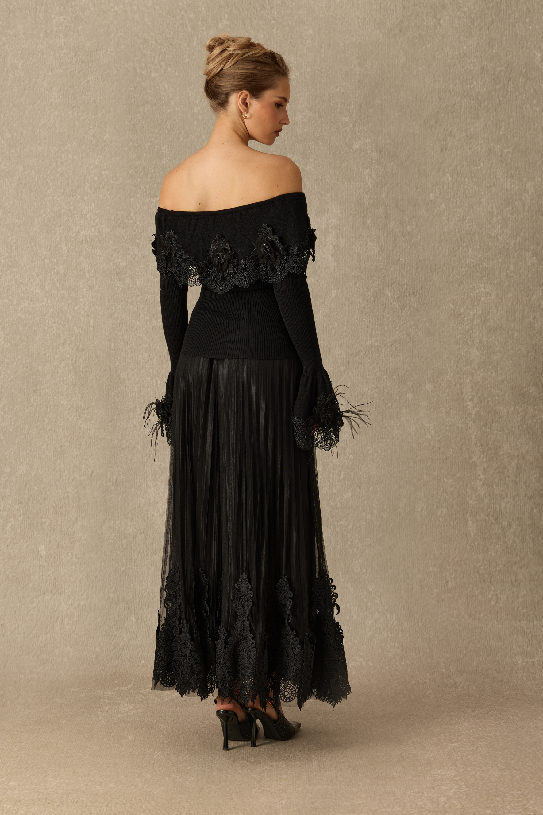 Take The Spotlight Lace Embroidered Pleated Maxi Skirt