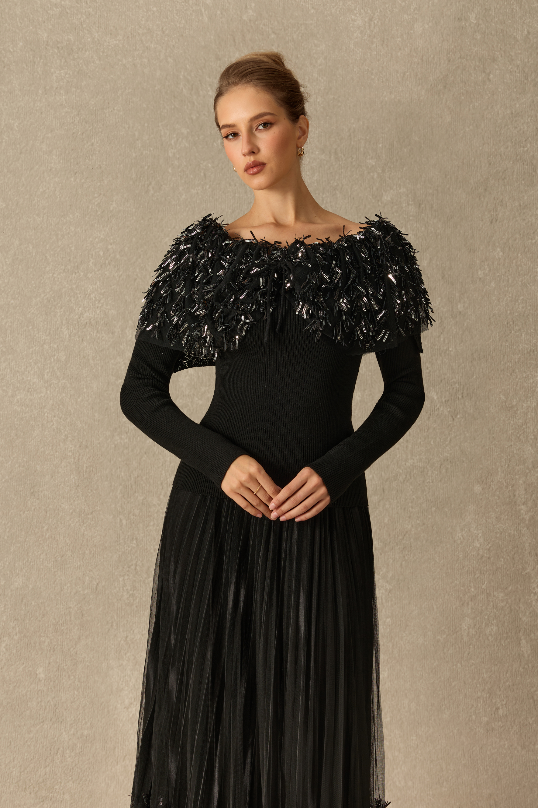 Marvelous Moment Off Shoulder Sequin Fringe Knit Top