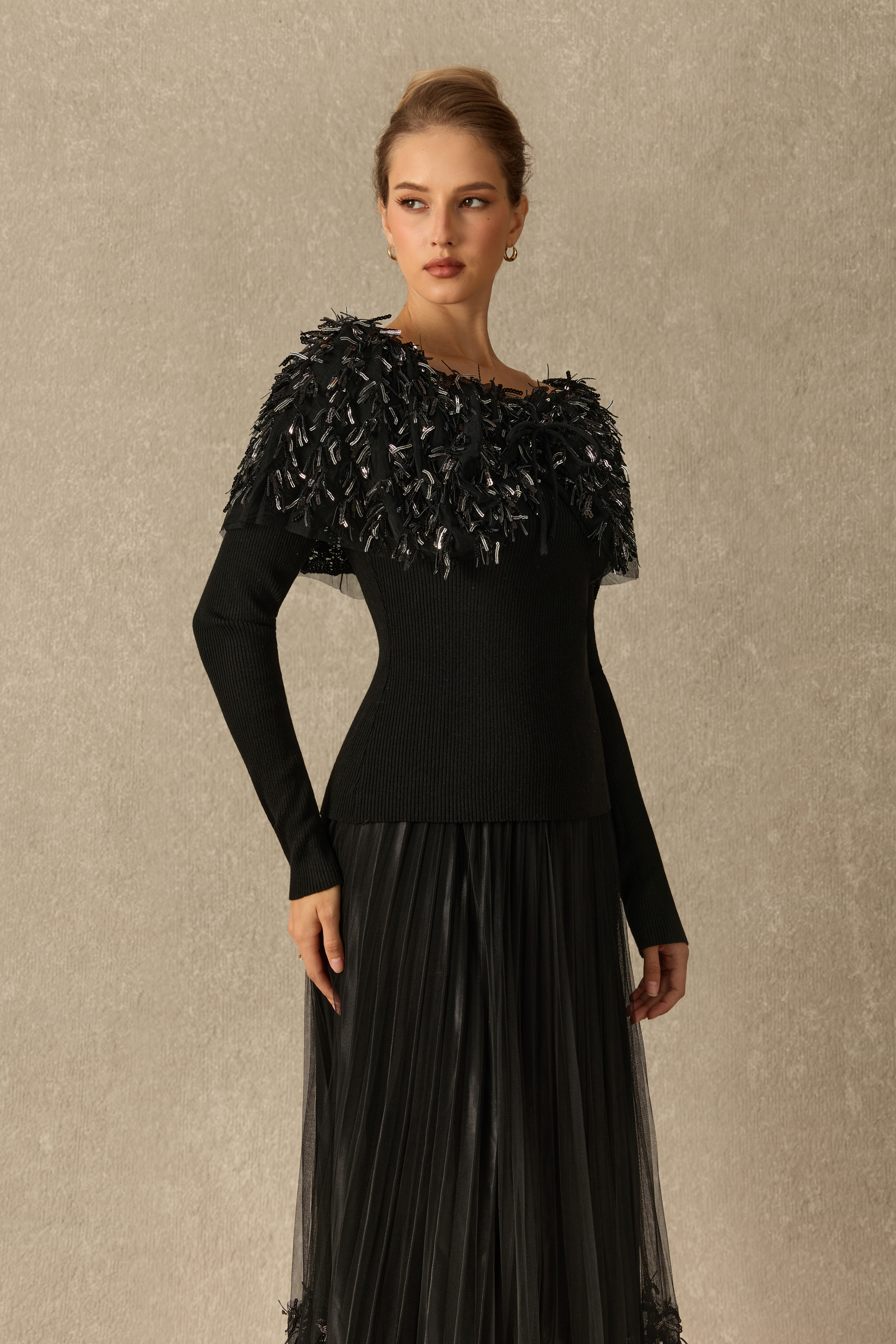 Marvelous Moment Off Shoulder Sequin Fringe Knit Top