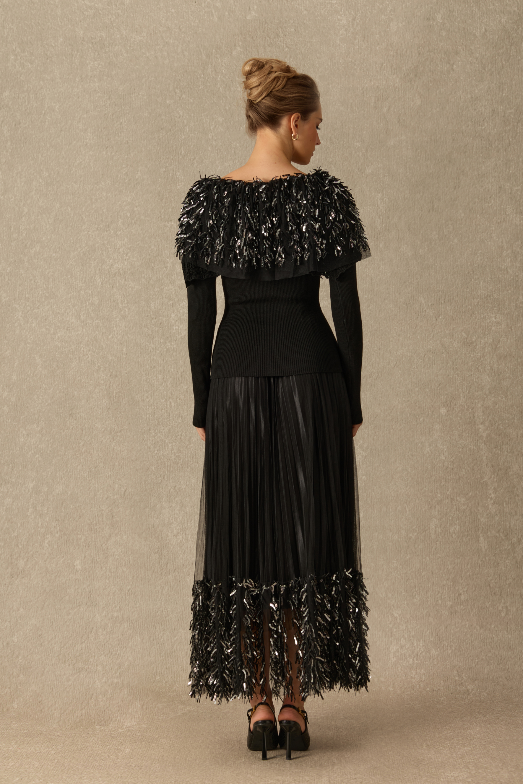 Marvelous Moment Off Shoulder Sequin Fringe Knit Top