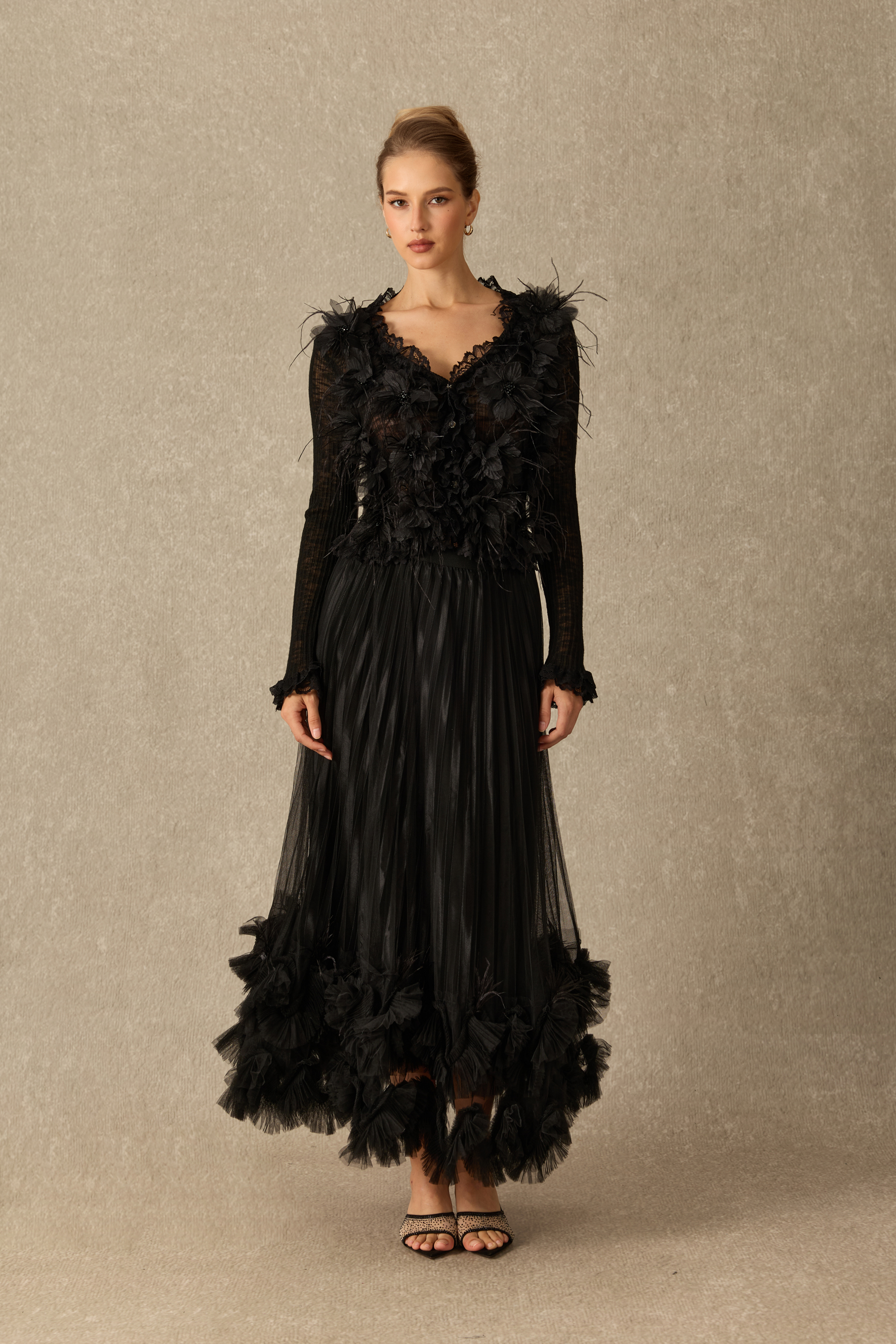 Romantic Endeavors Pleated Tiered Ruffle Maxi Skirt