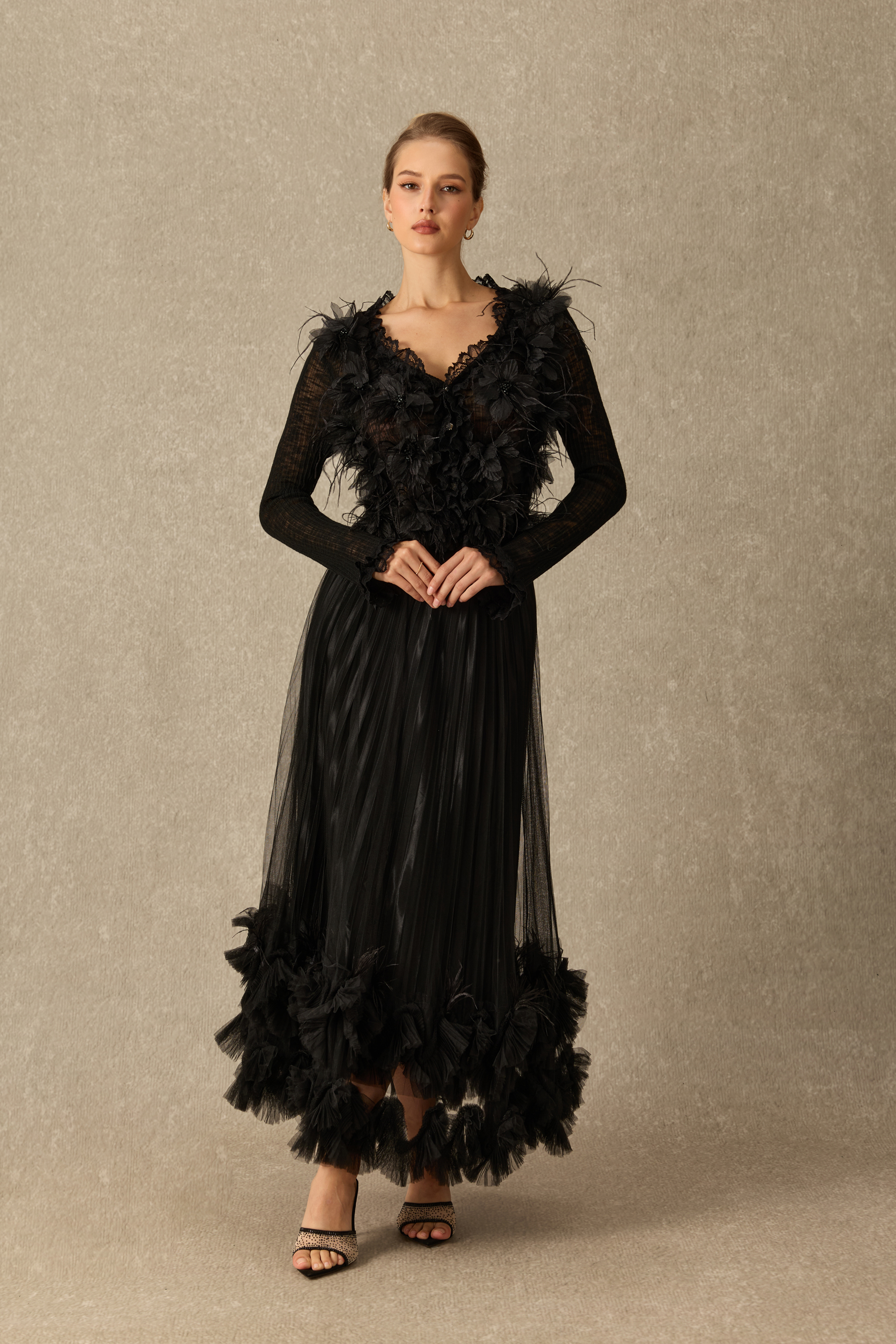 Romantic Endeavors Floral Applique Long Sleeve Top