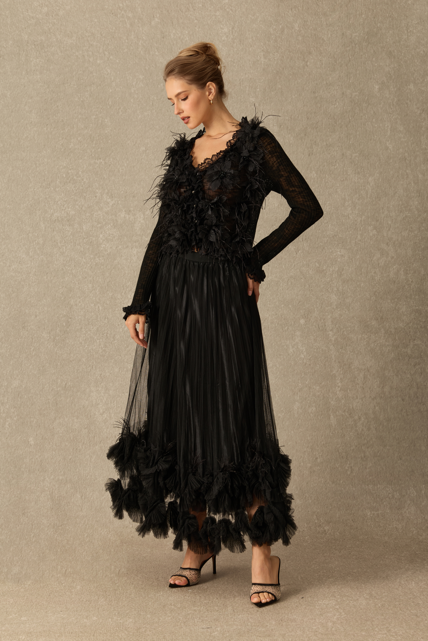 Romantic Endeavors Pleated Tiered Ruffle Maxi Skirt