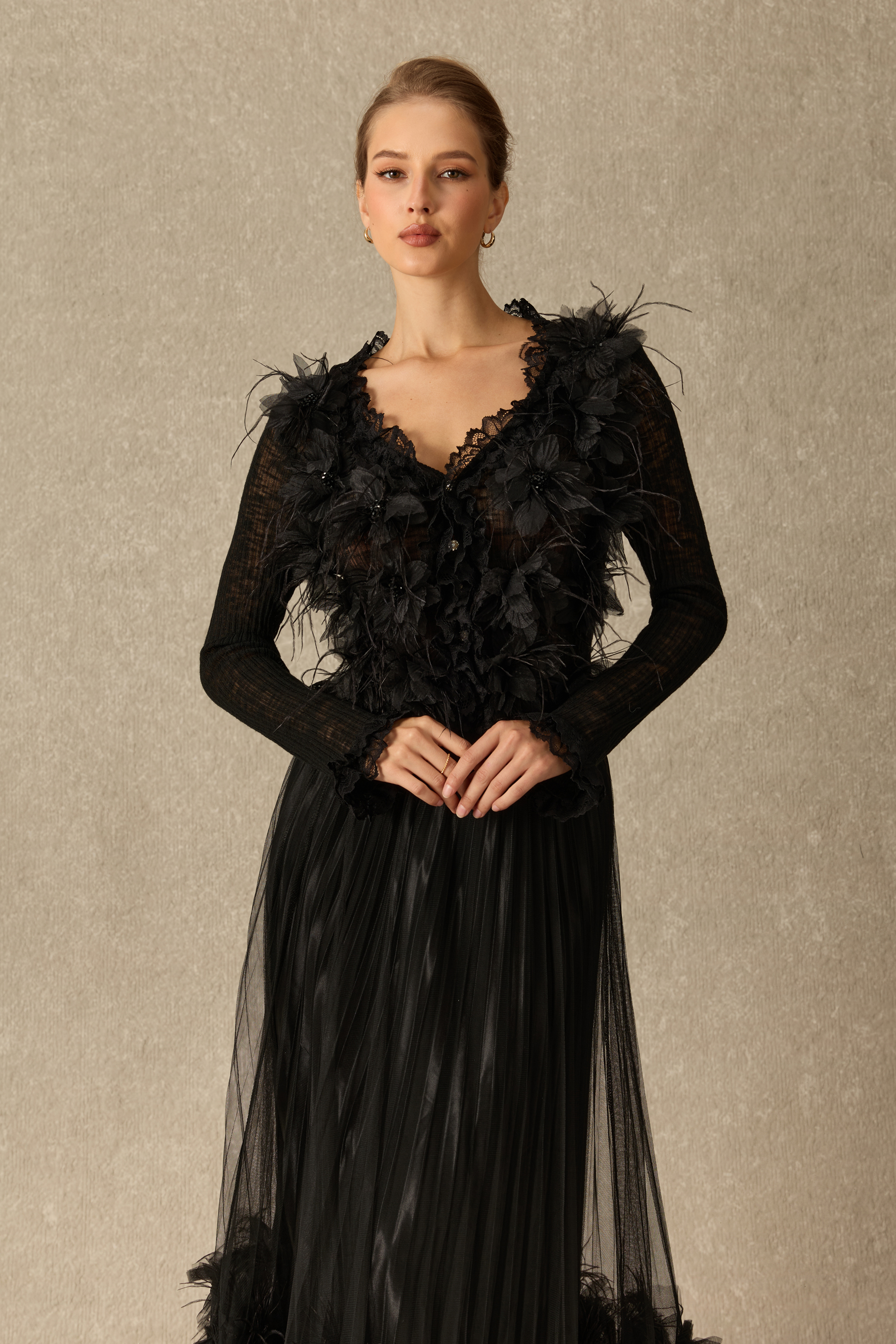 Romantic Endeavors Floral Applique Long Sleeve Top