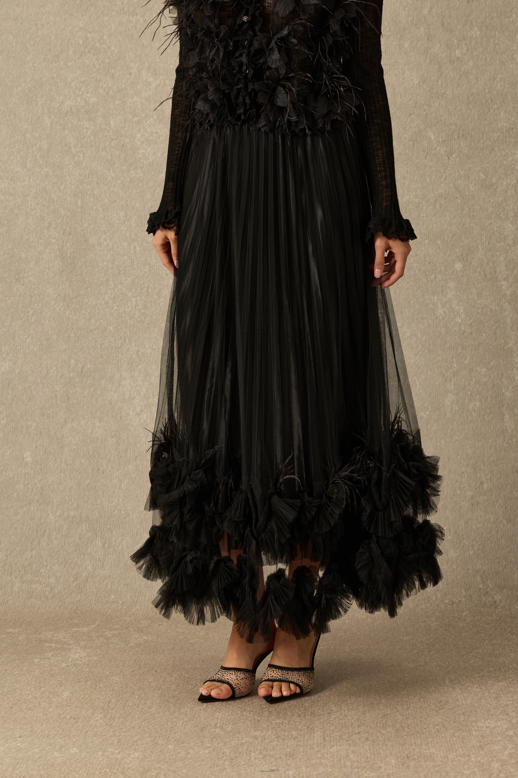 Romantic Endeavors Pleated Tiered Ruffle Maxi Skirt