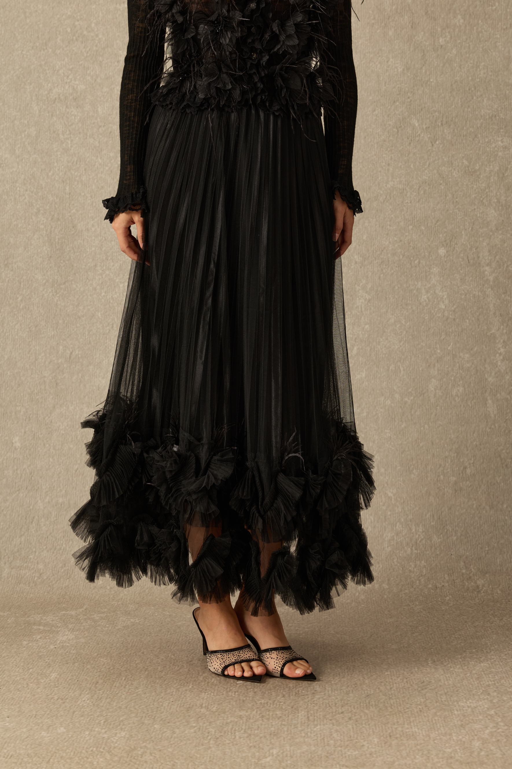 Romantic Endeavors Pleated Tiered Ruffle Maxi Skirt
