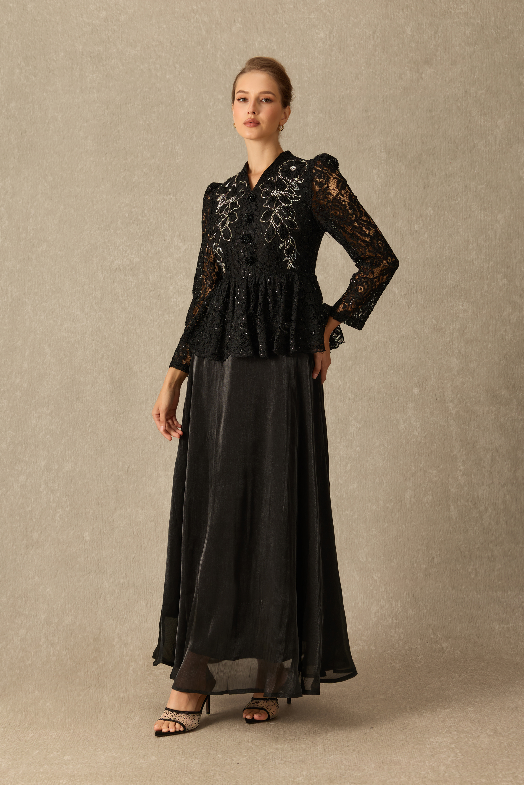 Gorgeous Essence Floral Embroidered Lace Peplum Maxi Dress