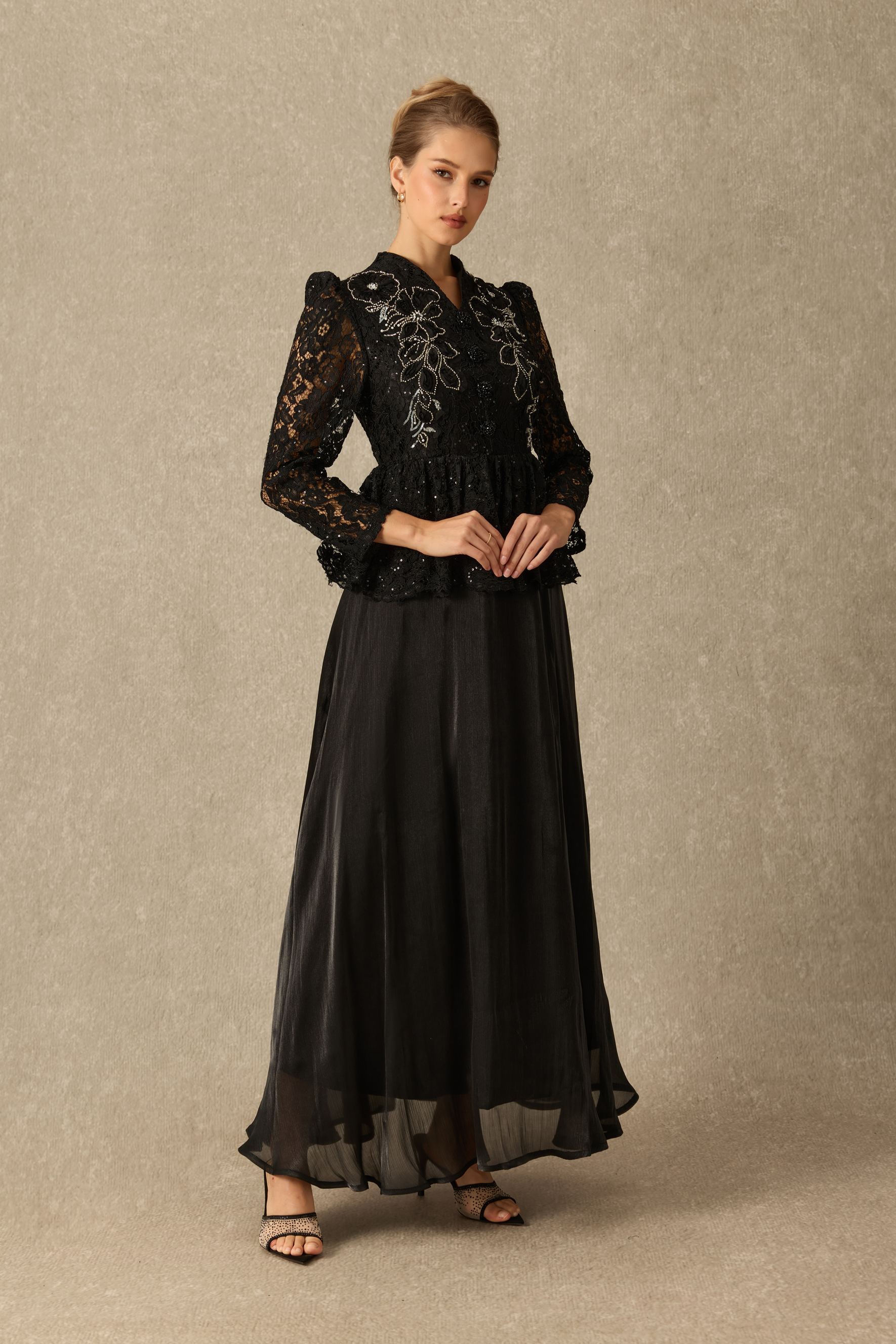 Gorgeous Essence Floral Embroidered Lace Peplum Maxi Dress