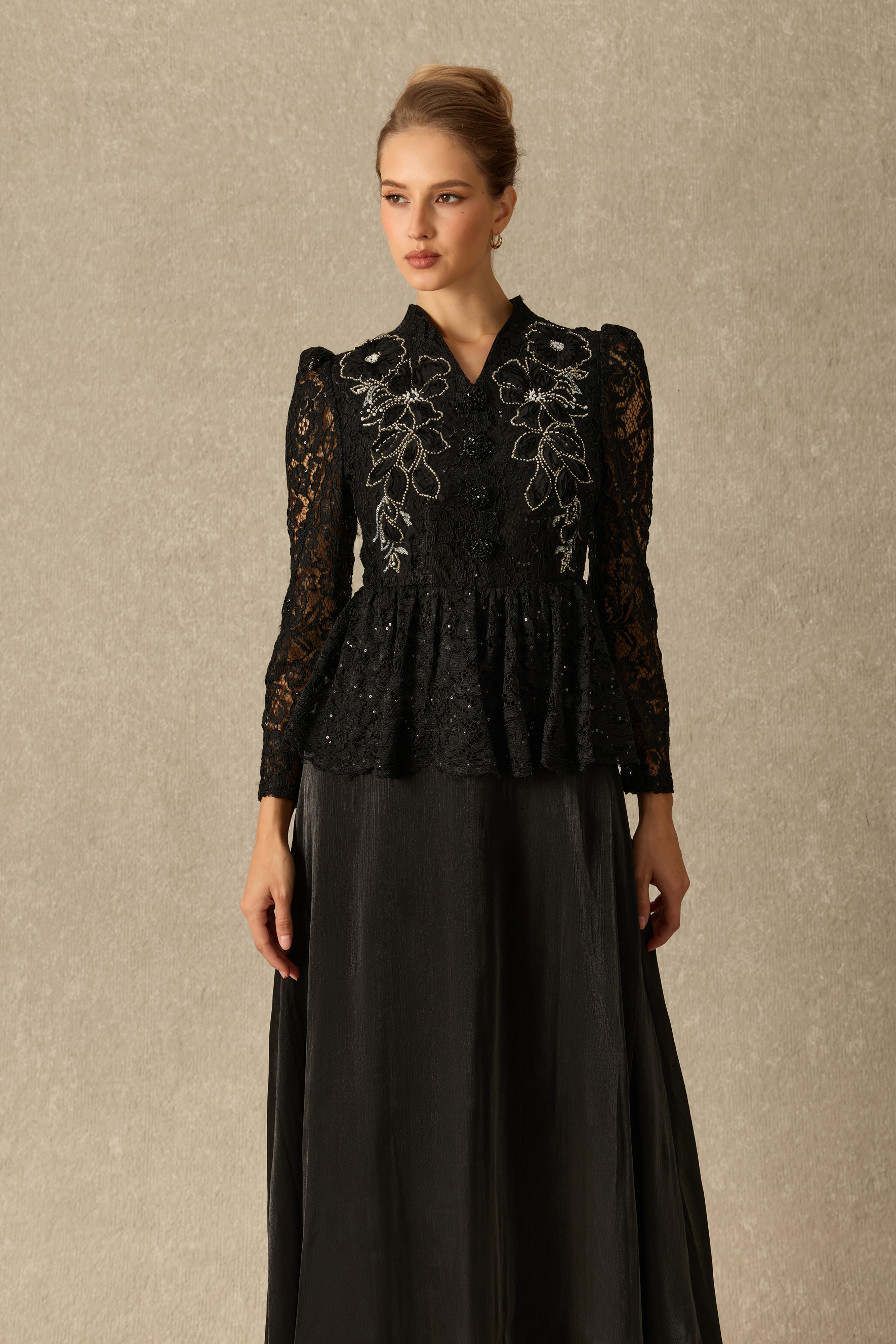 Gorgeous Essence Floral Embroidered Lace Peplum Maxi Dress