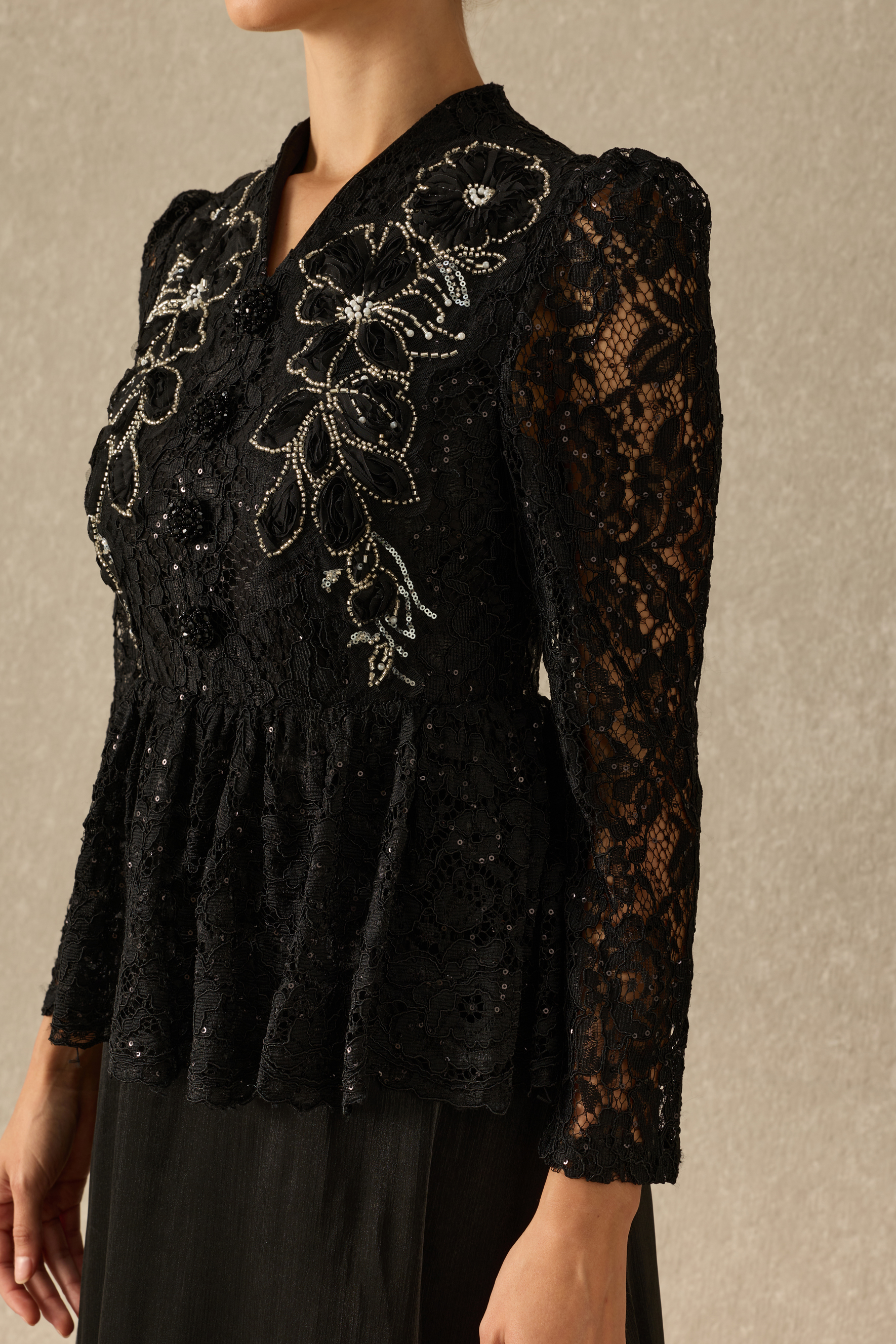 Gorgeous Essence Floral Embroidered Lace Peplum Maxi Dress
