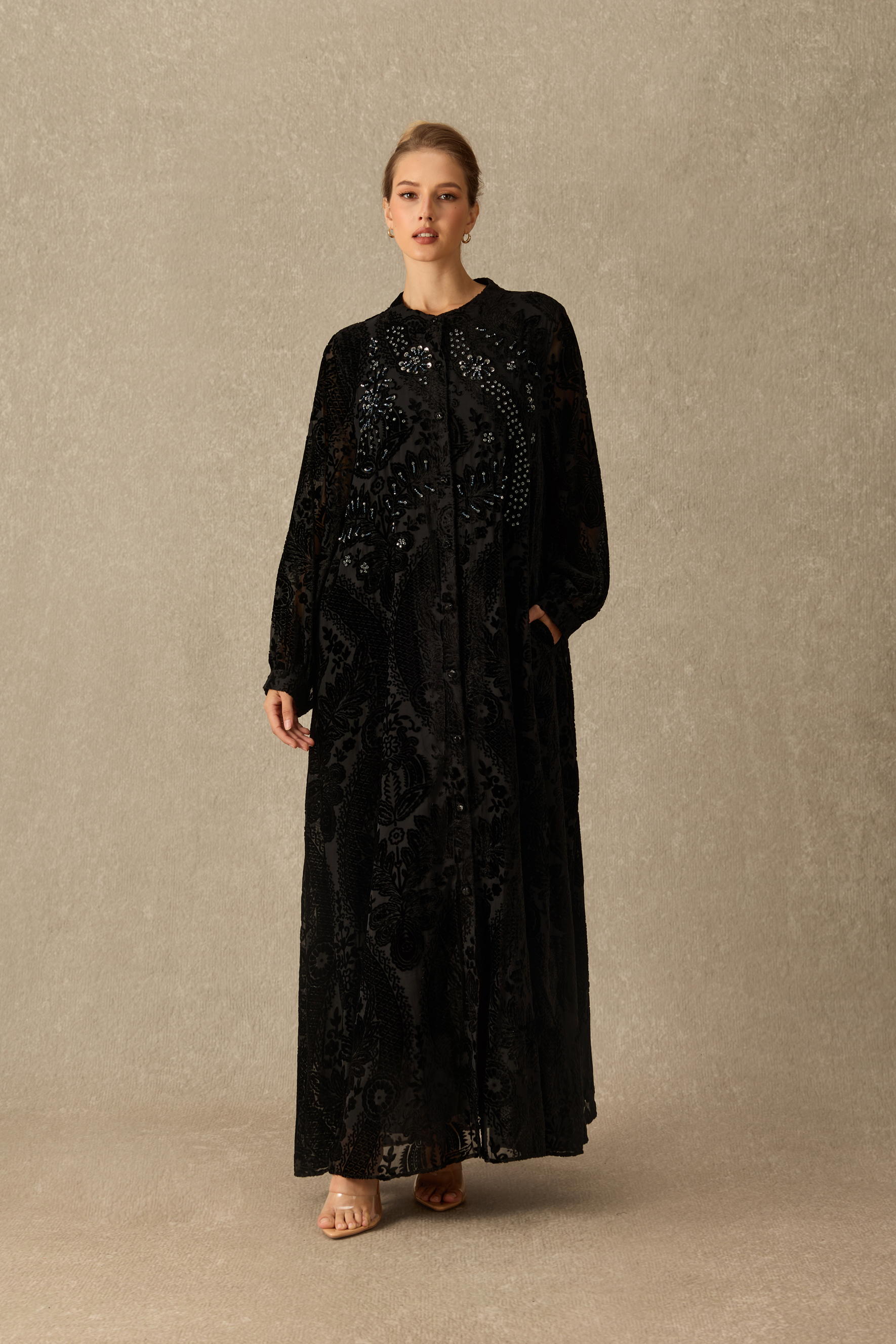 Singular Charm Velvet Floral Embellished Maxi Dress