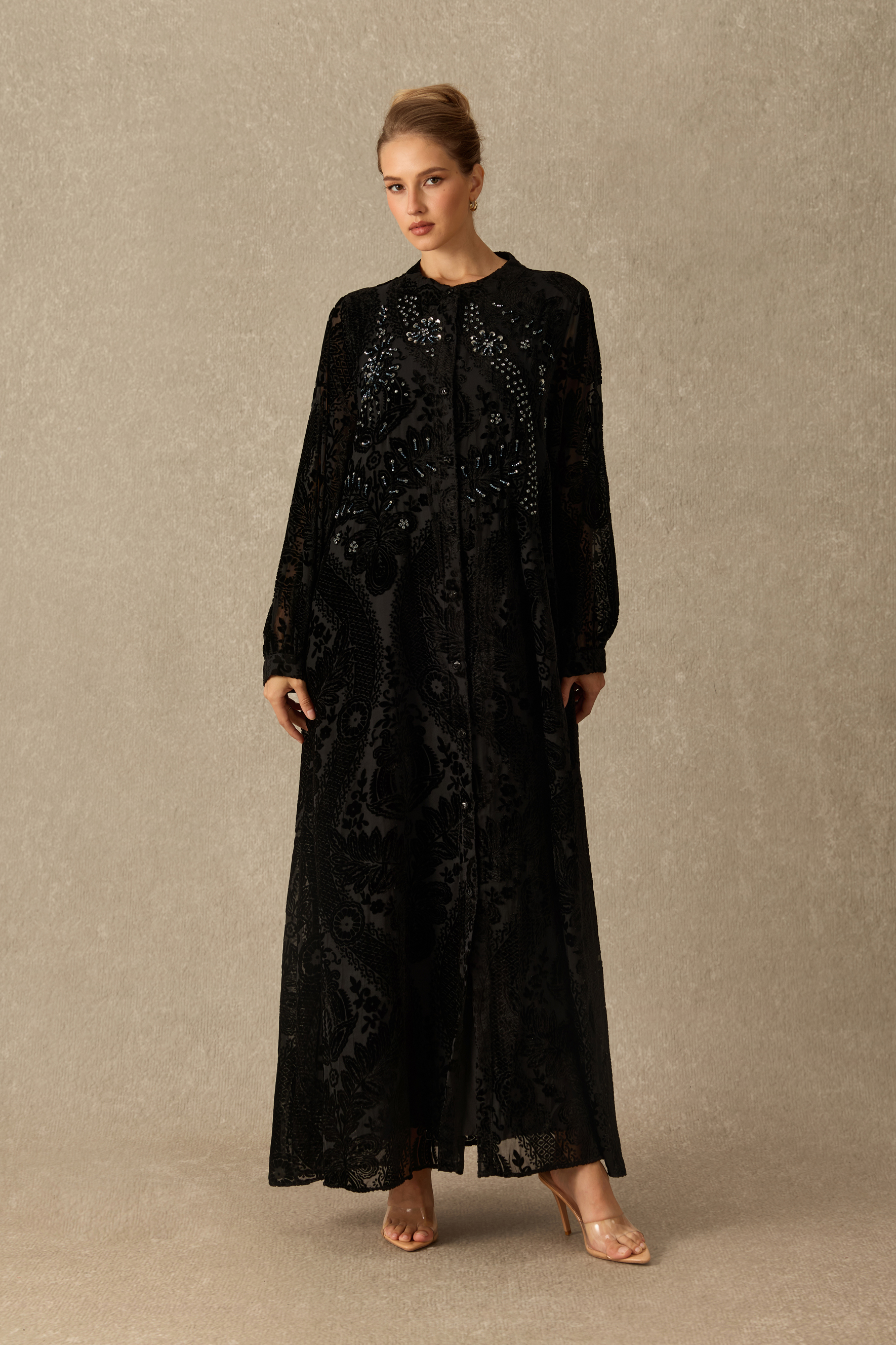 Singular Charm Velvet Floral Embellished Maxi Dress