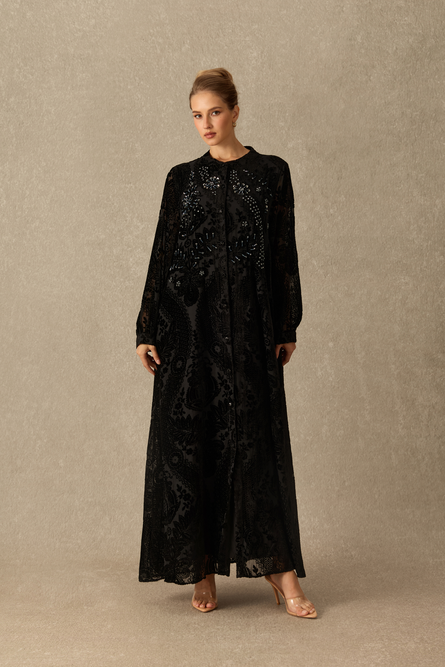 Singular Charm Velvet Floral Embellished Maxi Dress