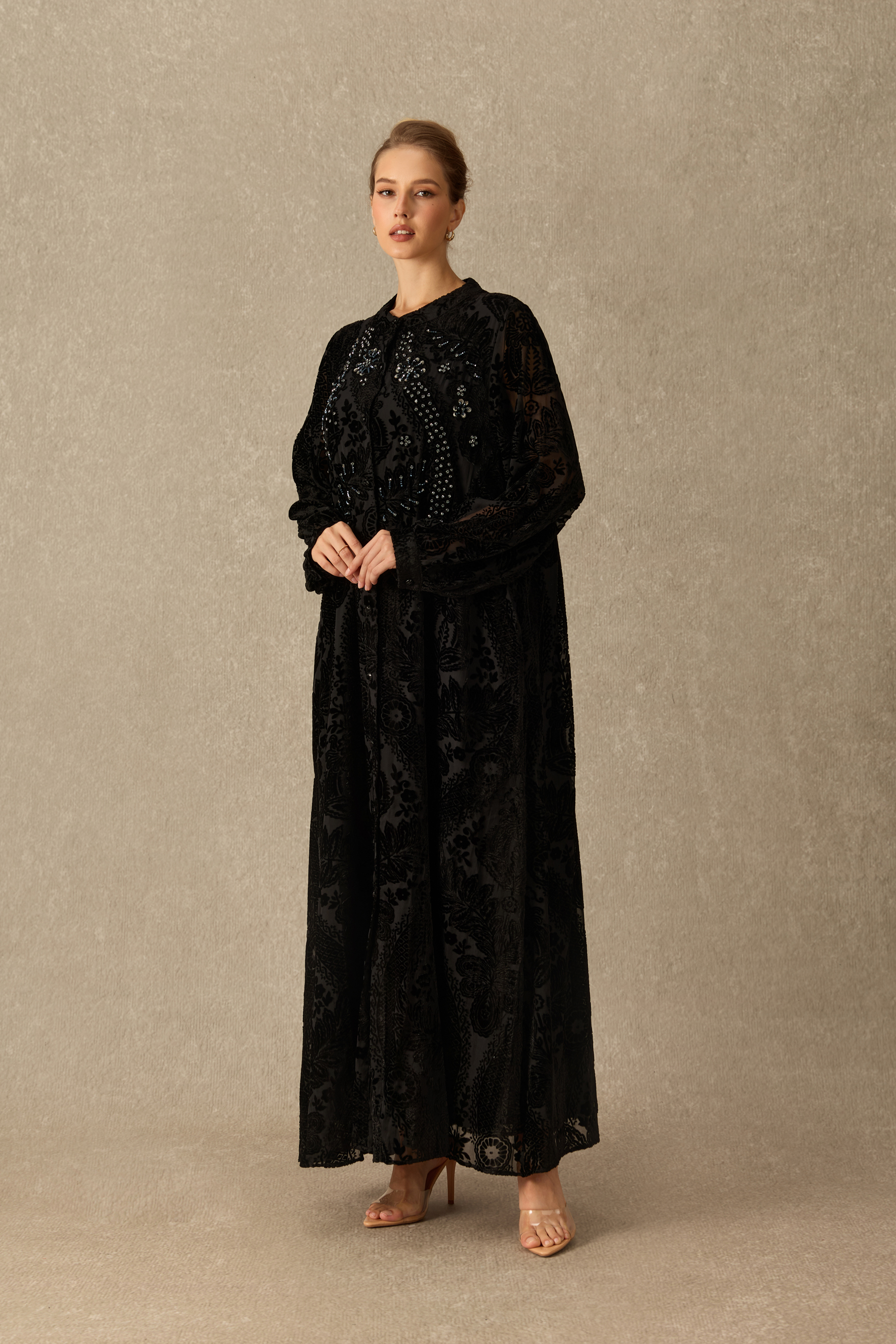 Singular Charm Velvet Floral Embellished Maxi Dress