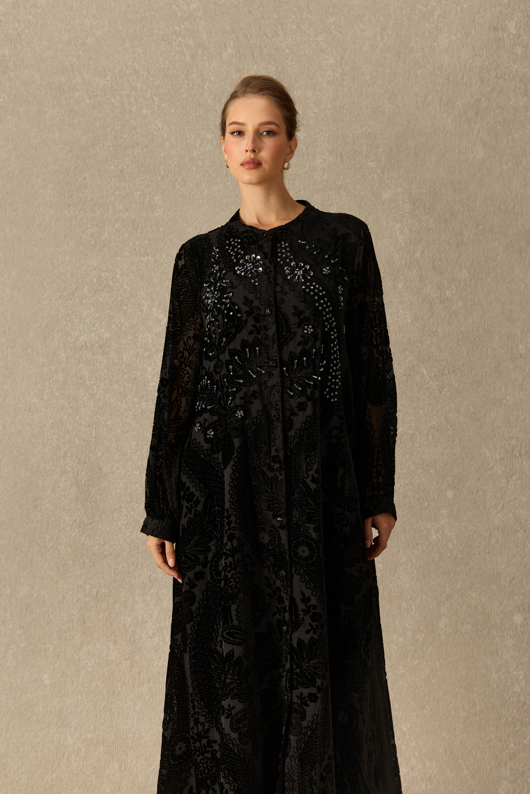 Singular Charm Velvet Floral Embellished Maxi Dress