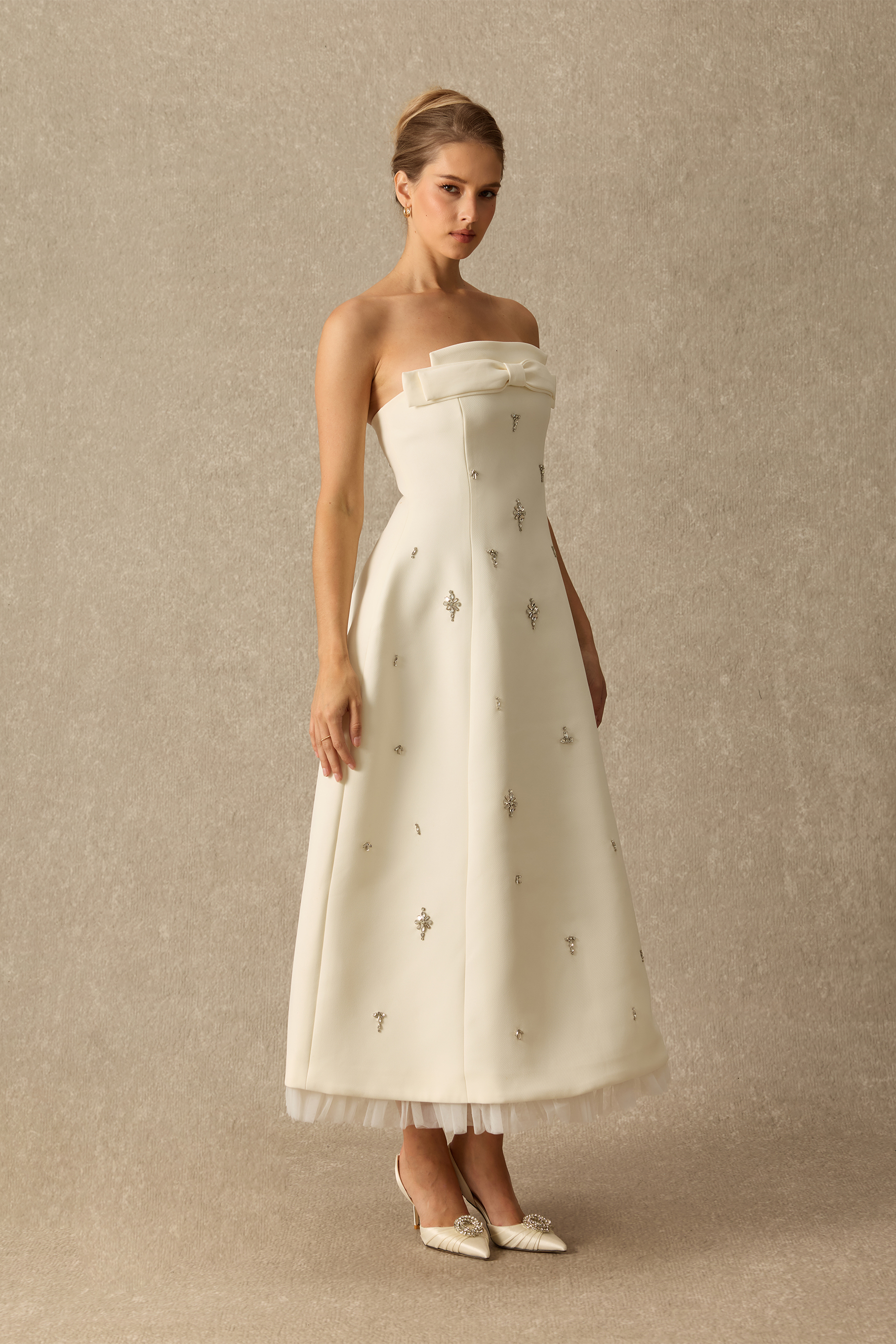 Sweet On Sight Strapless Bow Embellished Maxi Dress